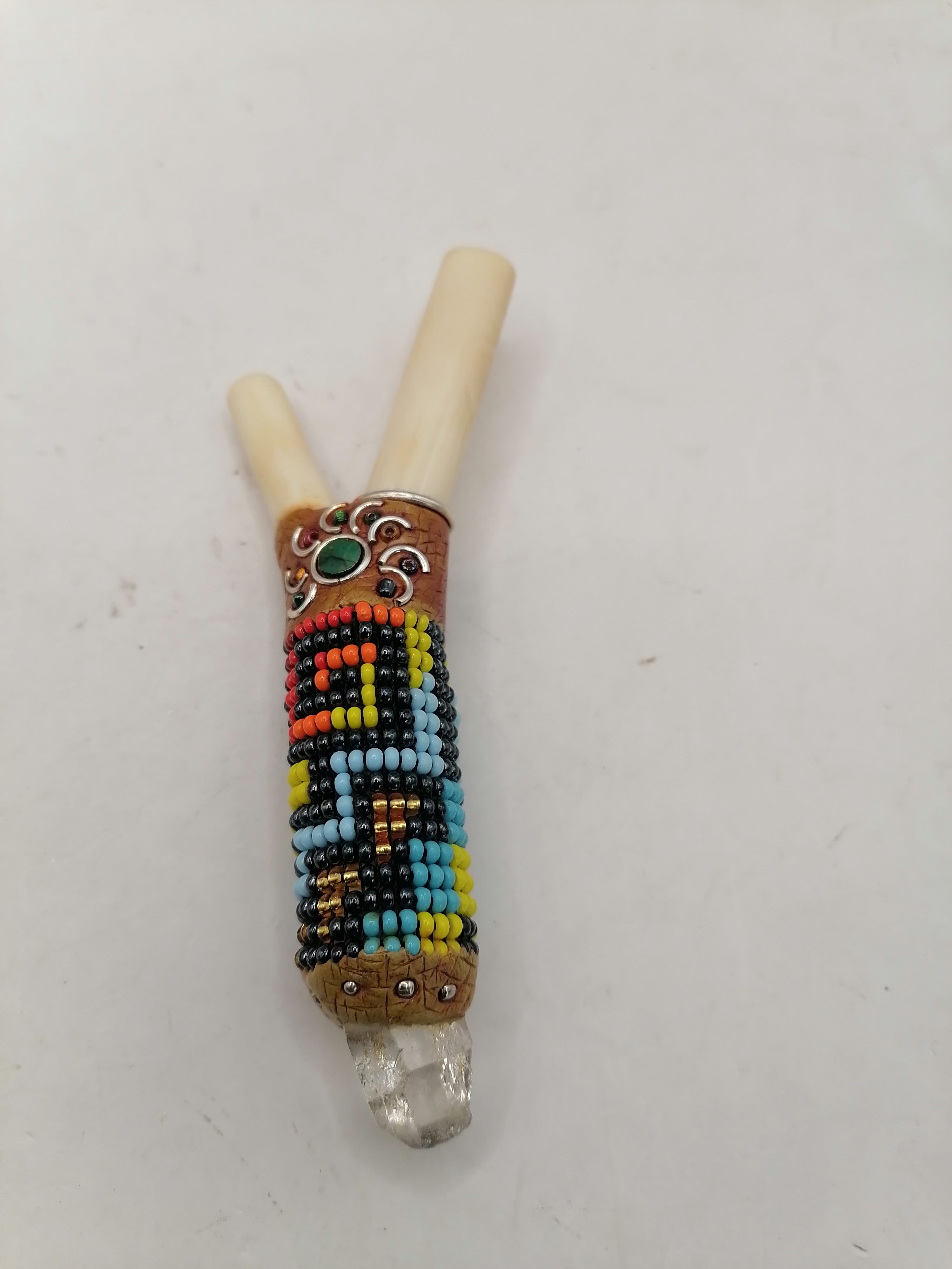 Kuripe Unisex Handmade Chonta Stick Decorated with Multicolored Beads
