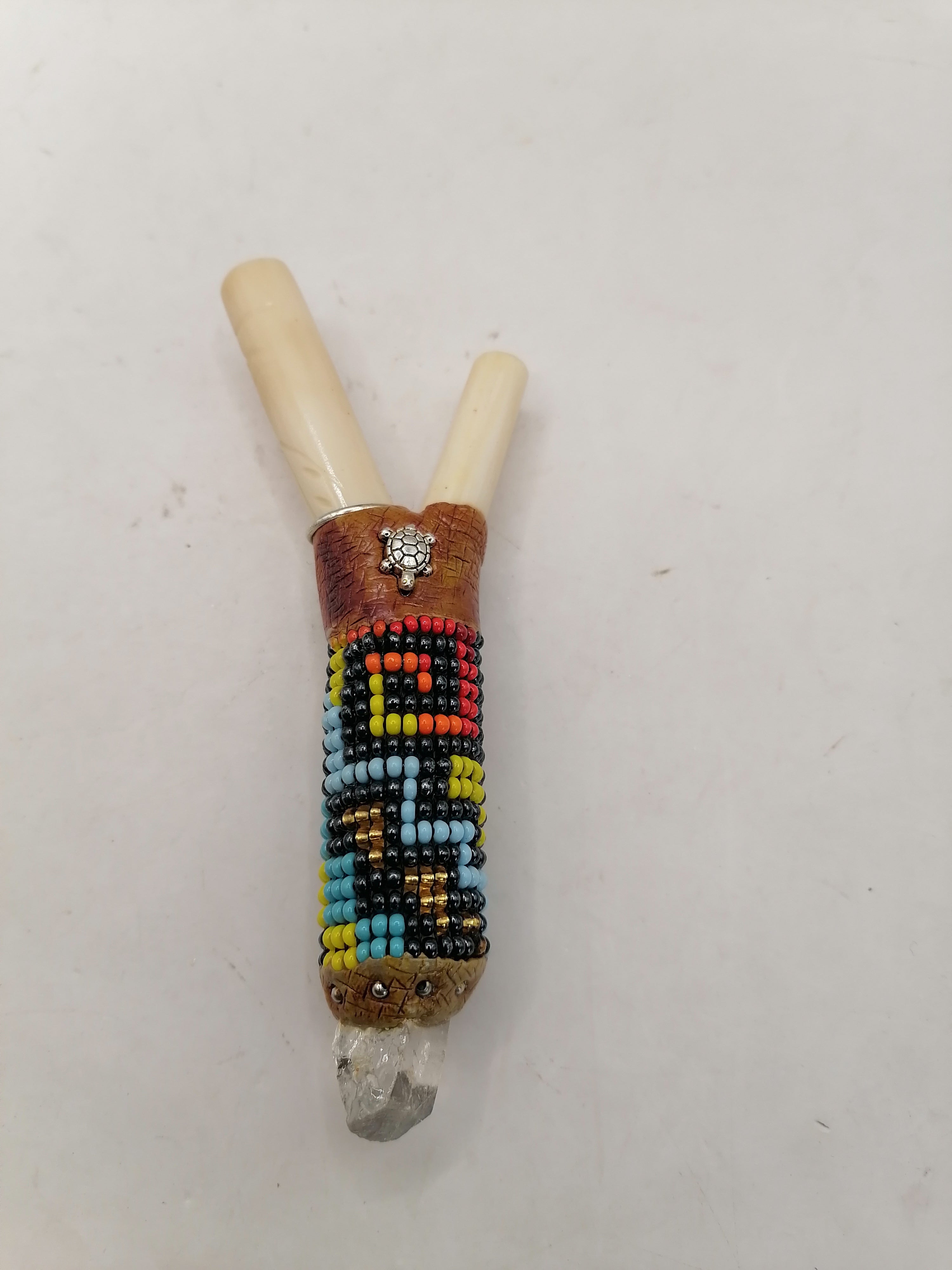 Kuripe Unisex Handmade Chonta Stick Decorated with Multicolored Beads