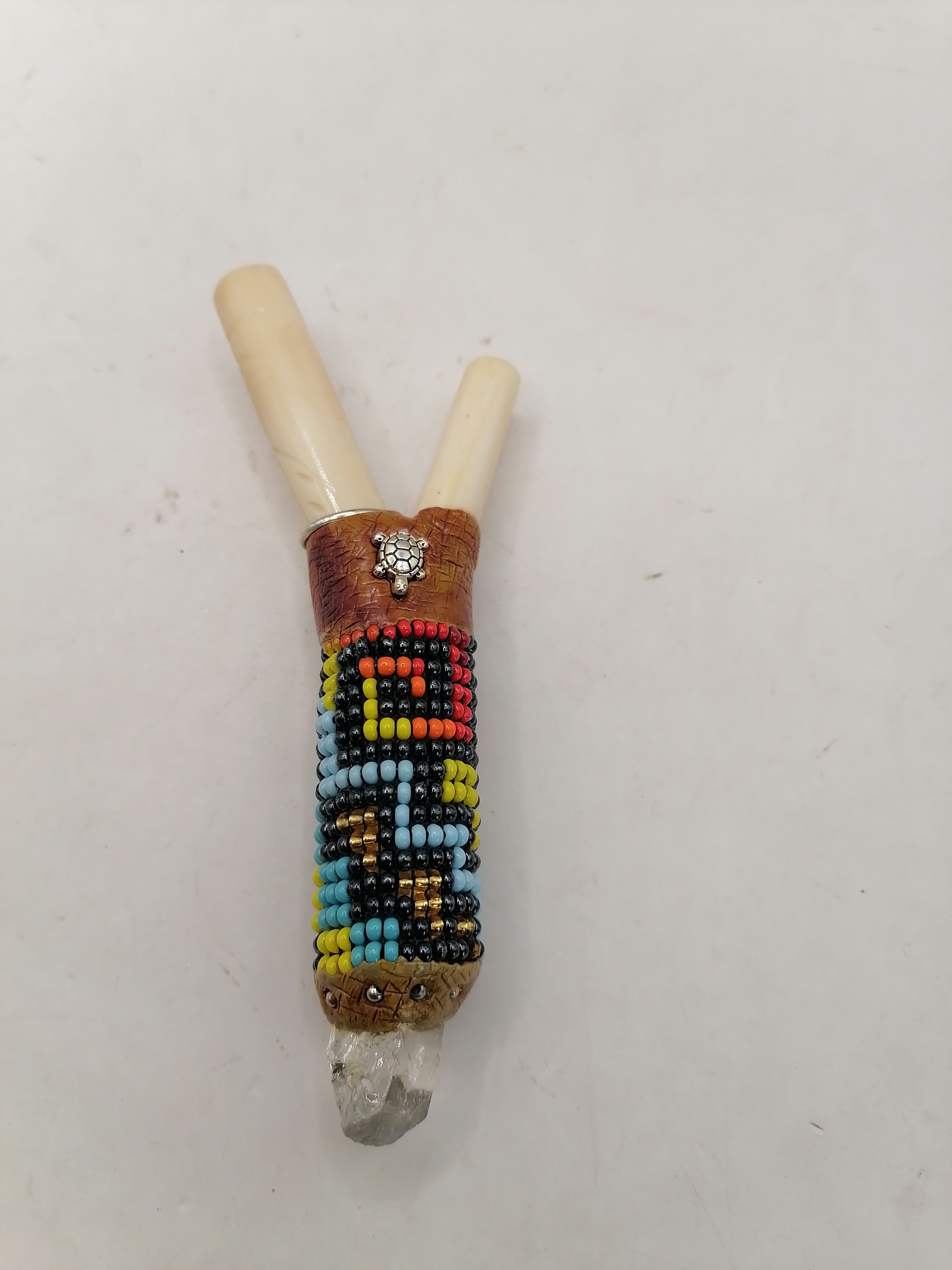 Kuripe Unisex Handmade Chonta Stick Decorated with Multicolored Beads