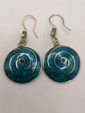 Handmade Alpaca Earrings with Natural Turquoise Stone and Pachamama Flower Design (Inca)