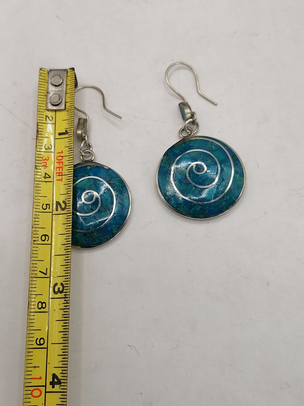 Handmade Alpaca Earrings with Natural Turquoise Stone and Pachamama Flower Design (Inca)