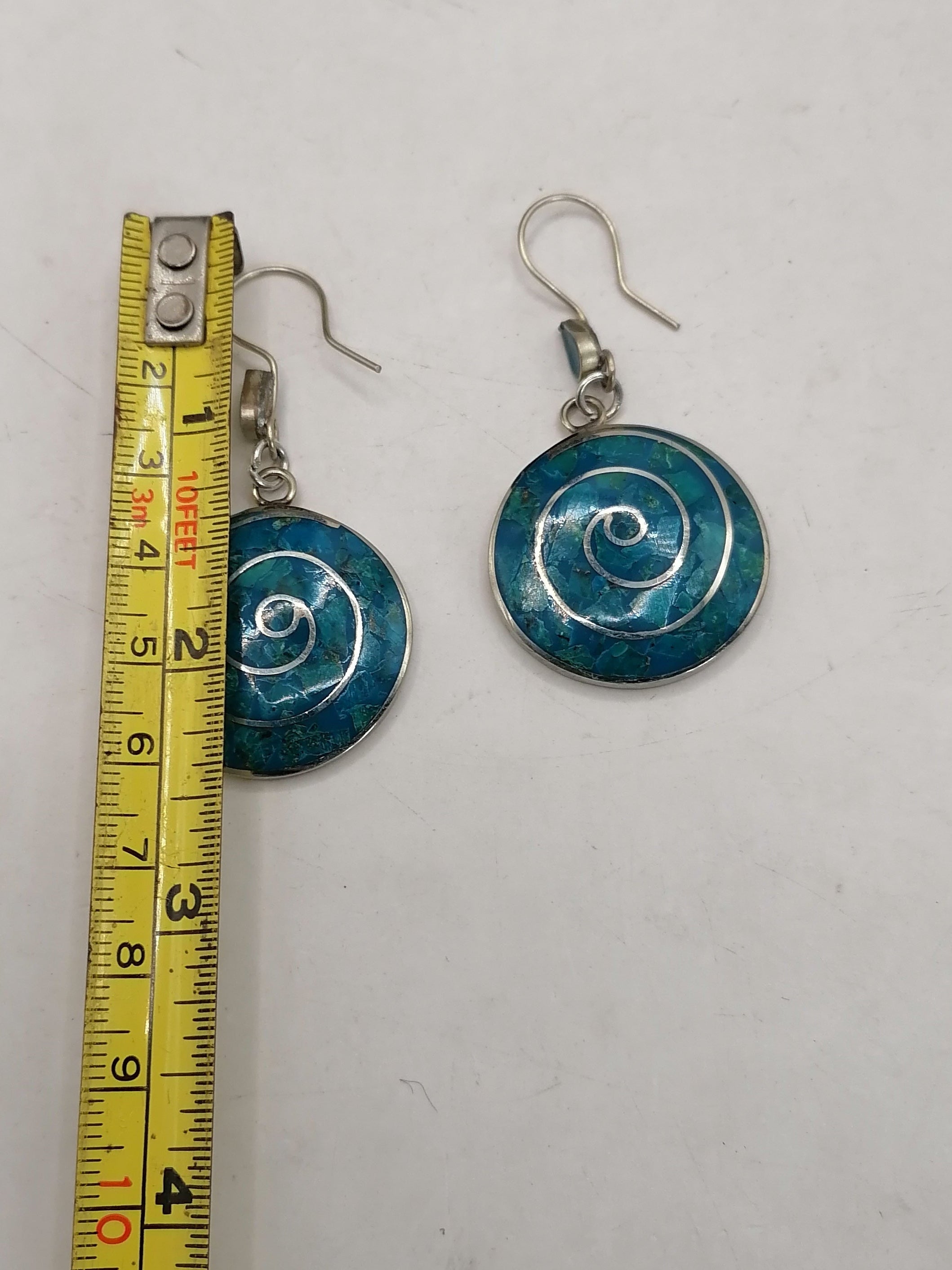 Handmade Alpaca Earrings with Natural Turquoise Stone and Pachamama Flower Design (Inca)