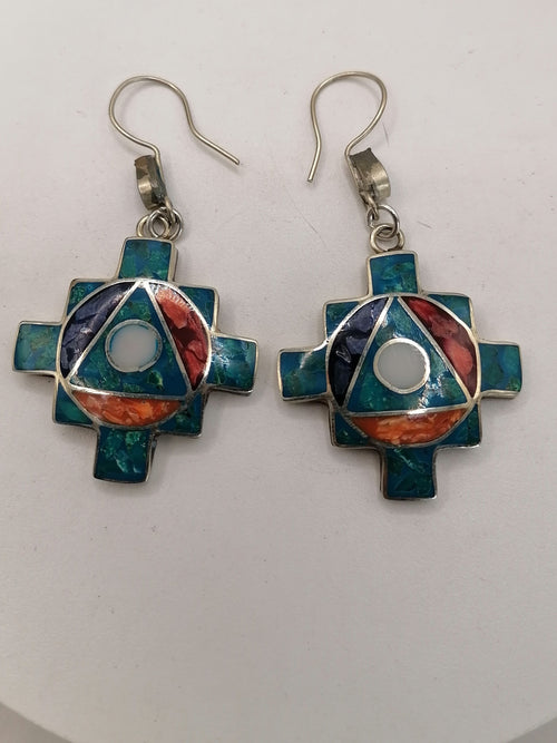 Earrings for Women: Alpaca, Natural Stone, Chakana, Inca, Andean, Cusco