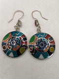 Alpaca Earrings for Women, Natural Stone Inlaid Inca Chakana