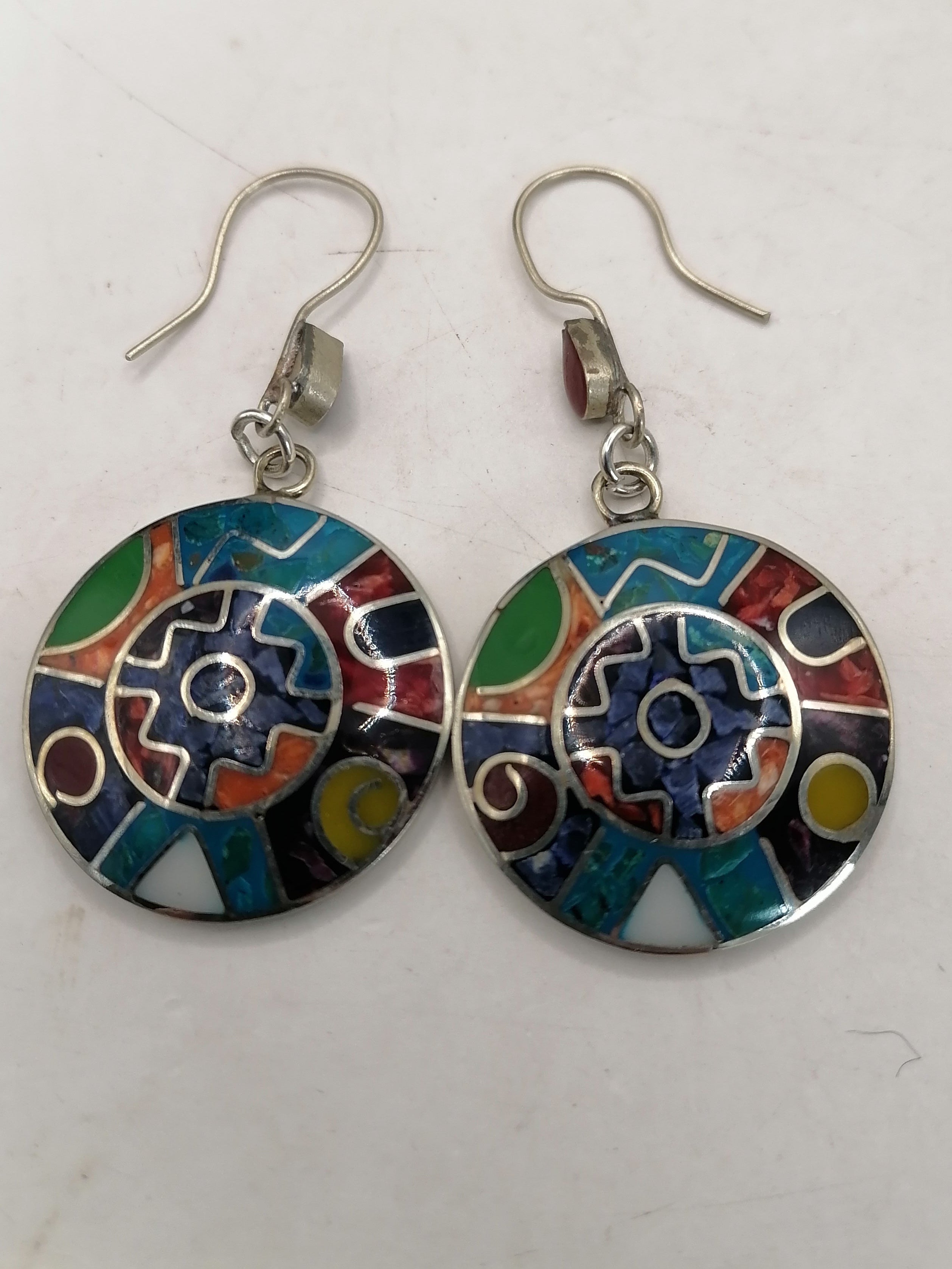 Alpaca Earrings for Women, Natural Stone Inlaid Inca Chakana
