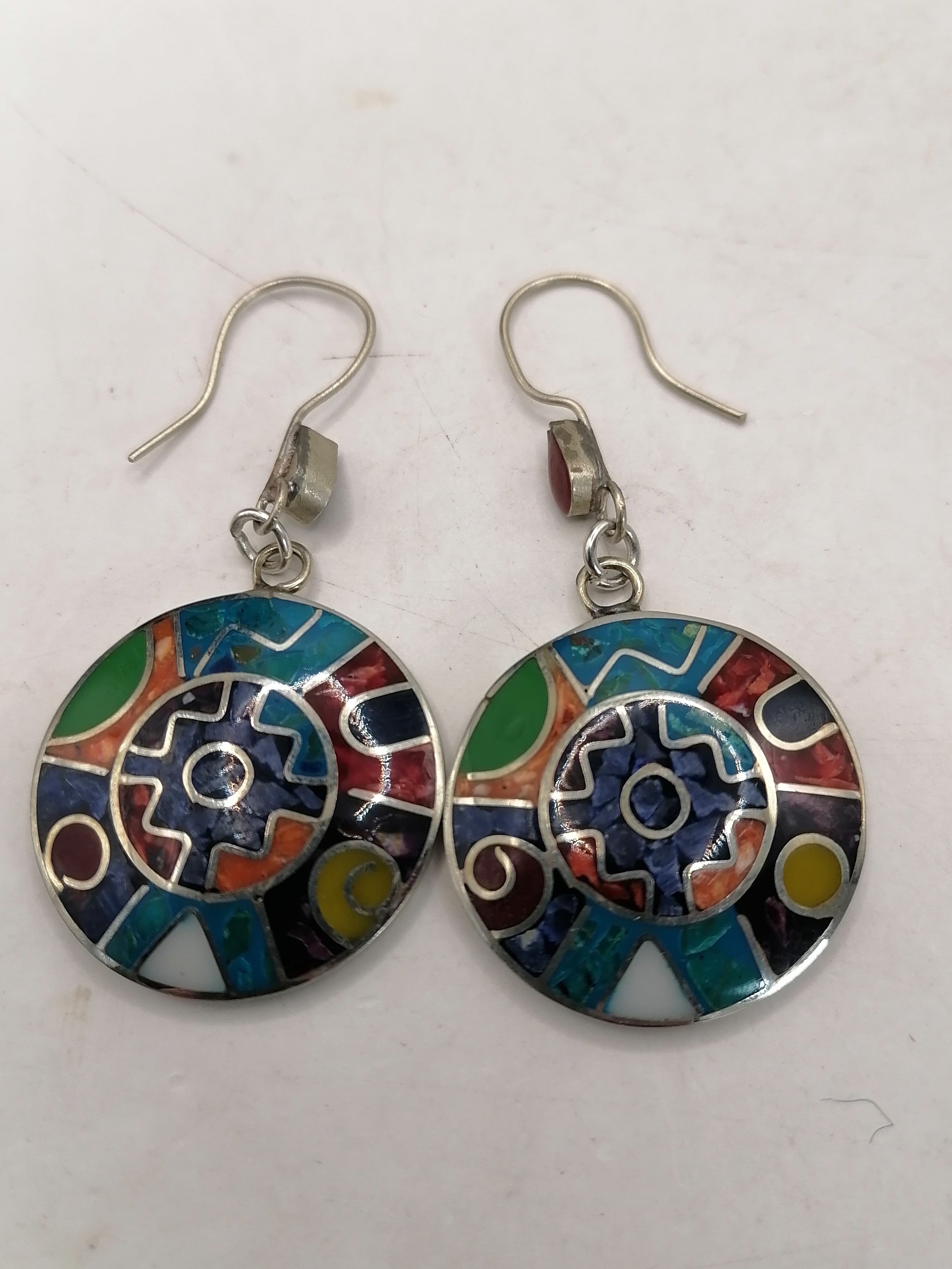 Alpaca Earrings for Women, Natural Stone Inlaid Inca Chakana