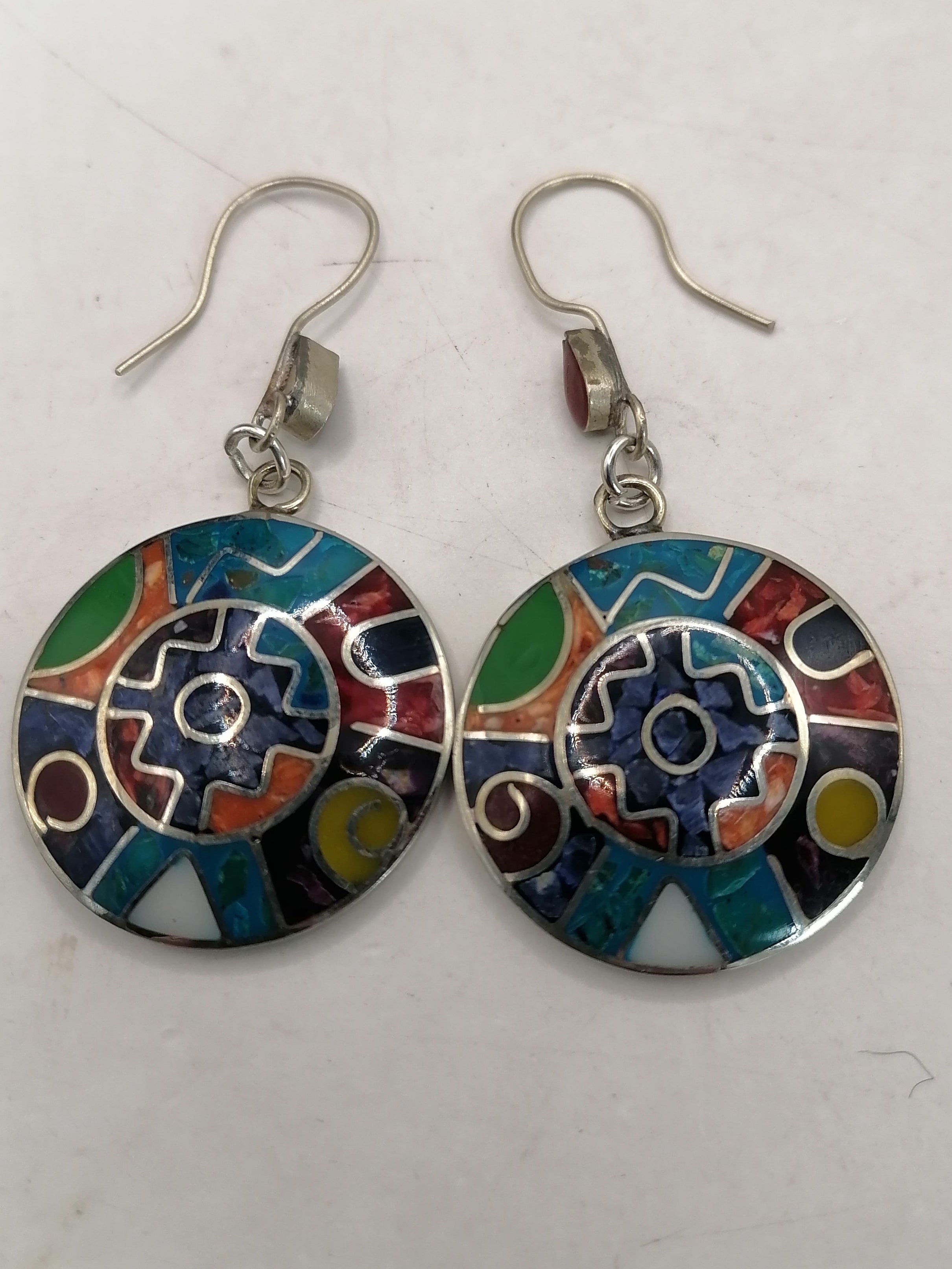 Alpaca Earrings for Women, Natural Stone Inlaid Inca Chakana