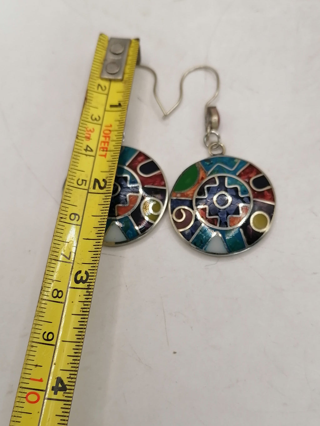 Alpaca Earrings for Women, Natural Stone Inlaid Inca Chakana