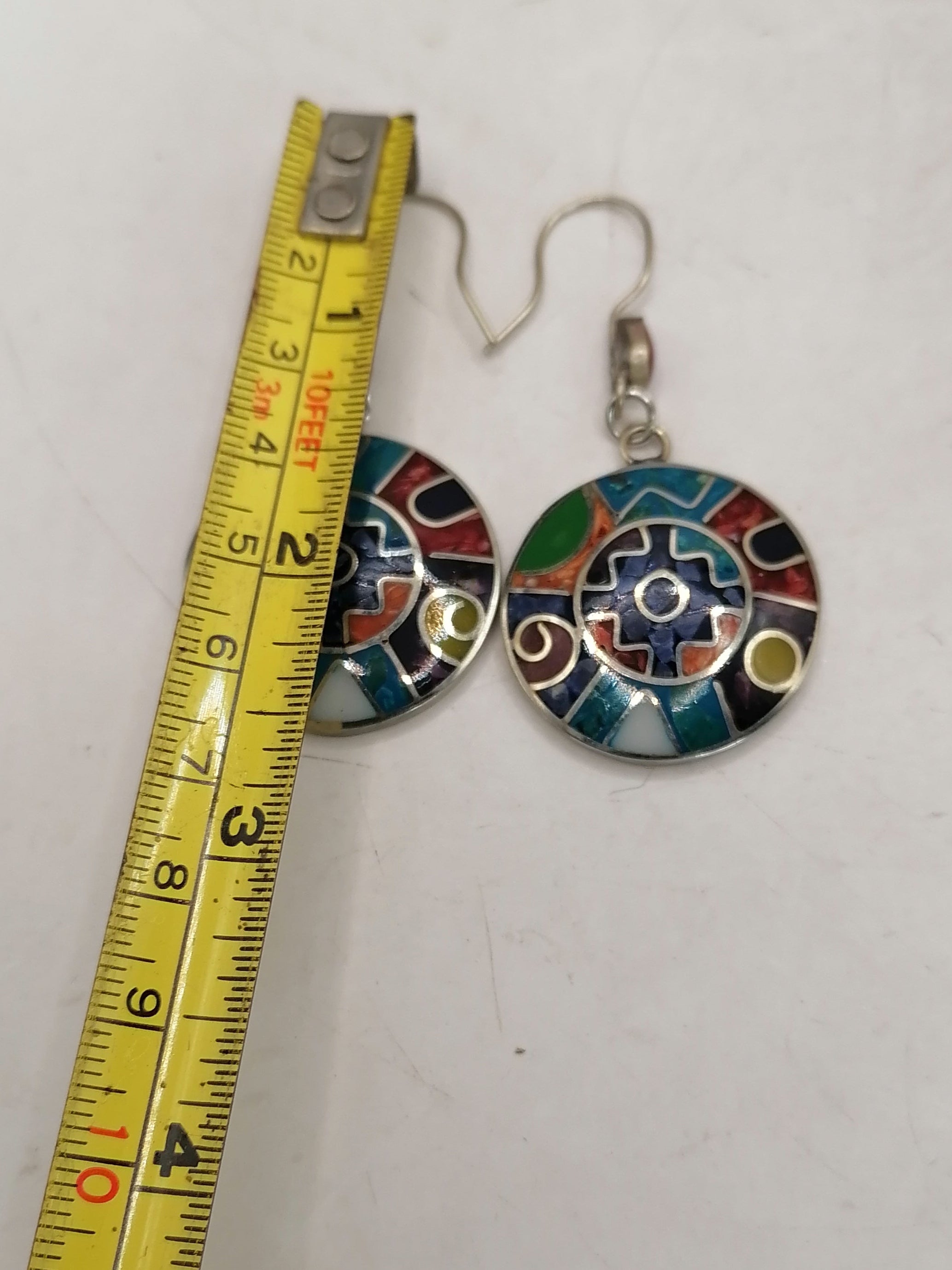 Alpaca Earrings for Women, Natural Stone Inlaid Inca Chakana