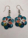 Women's Earrings Alpaca Natural Stone Pachamama Inca Flower