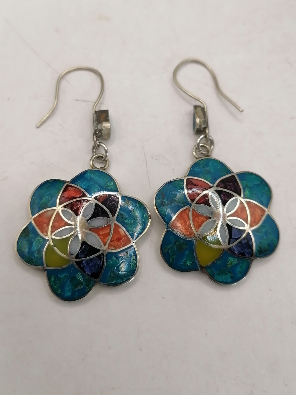 Women's Earrings Alpaca Natural Stone Pachamama Inca Flower