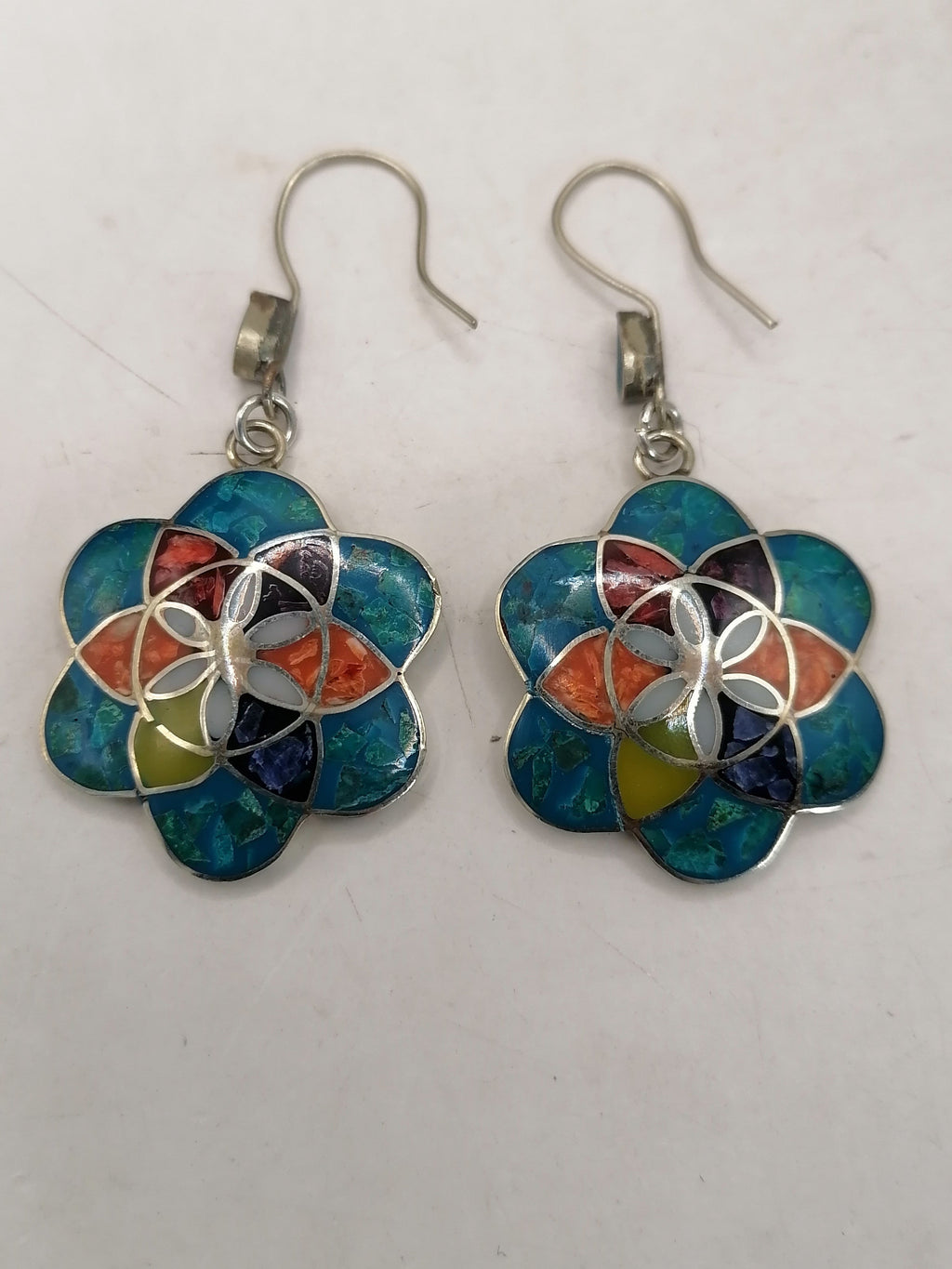 Women's Earrings Alpaca Natural Stone Pachamama Inca Flower
