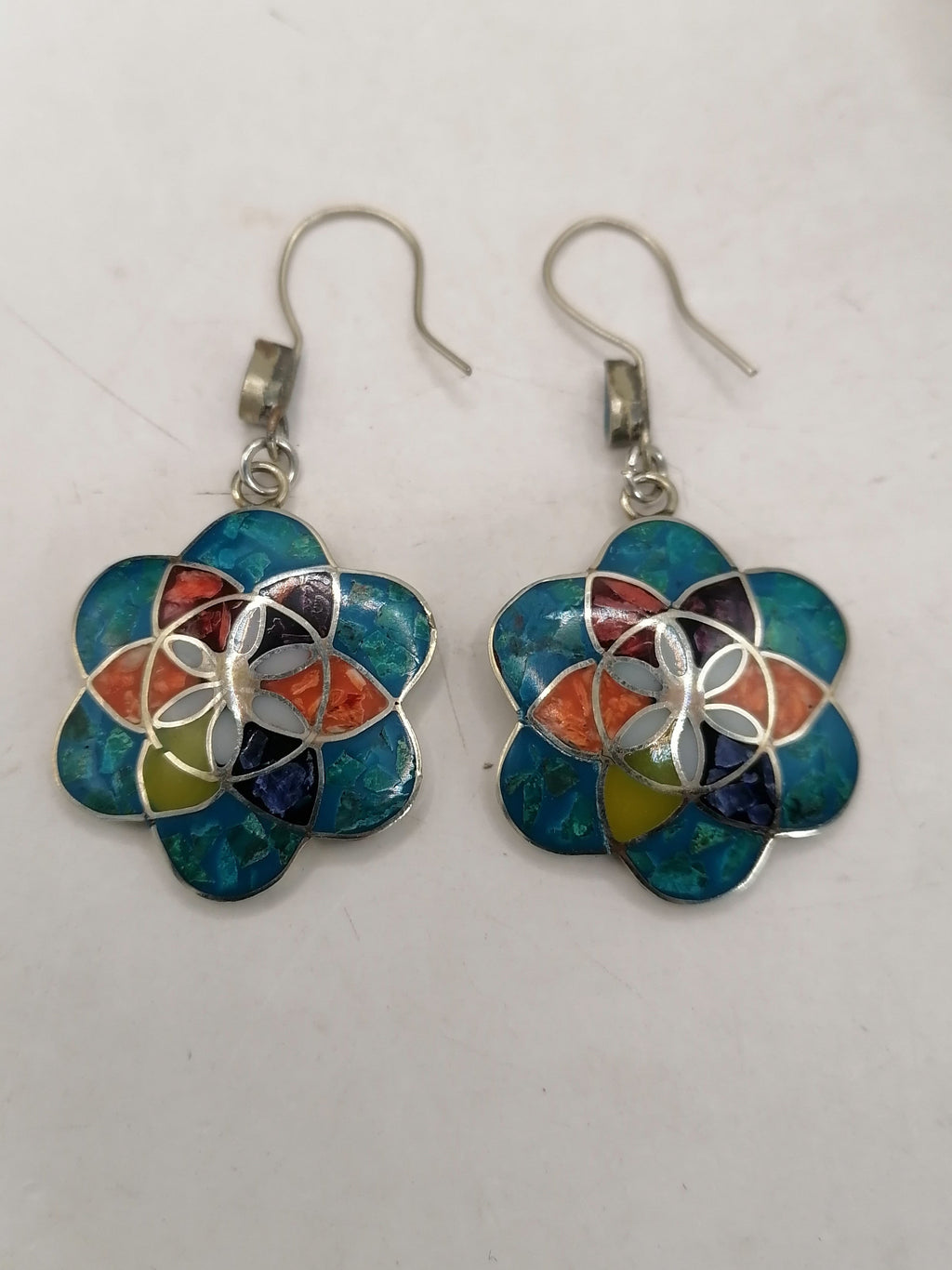 Women's Earrings Alpaca Natural Stone Pachamama Inca Flower