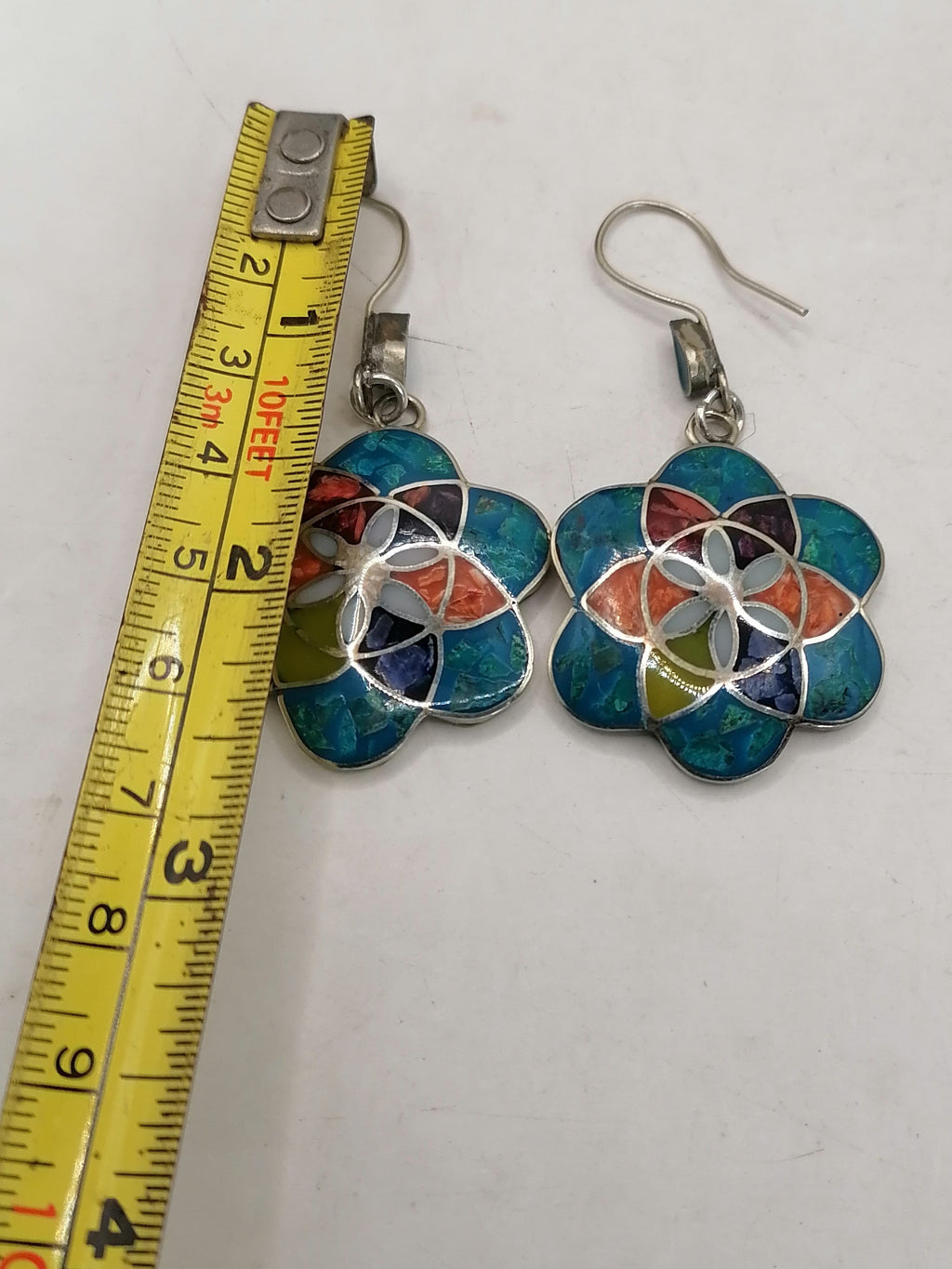 Women's Earrings Alpaca Natural Stone Pachamama Inca Flower