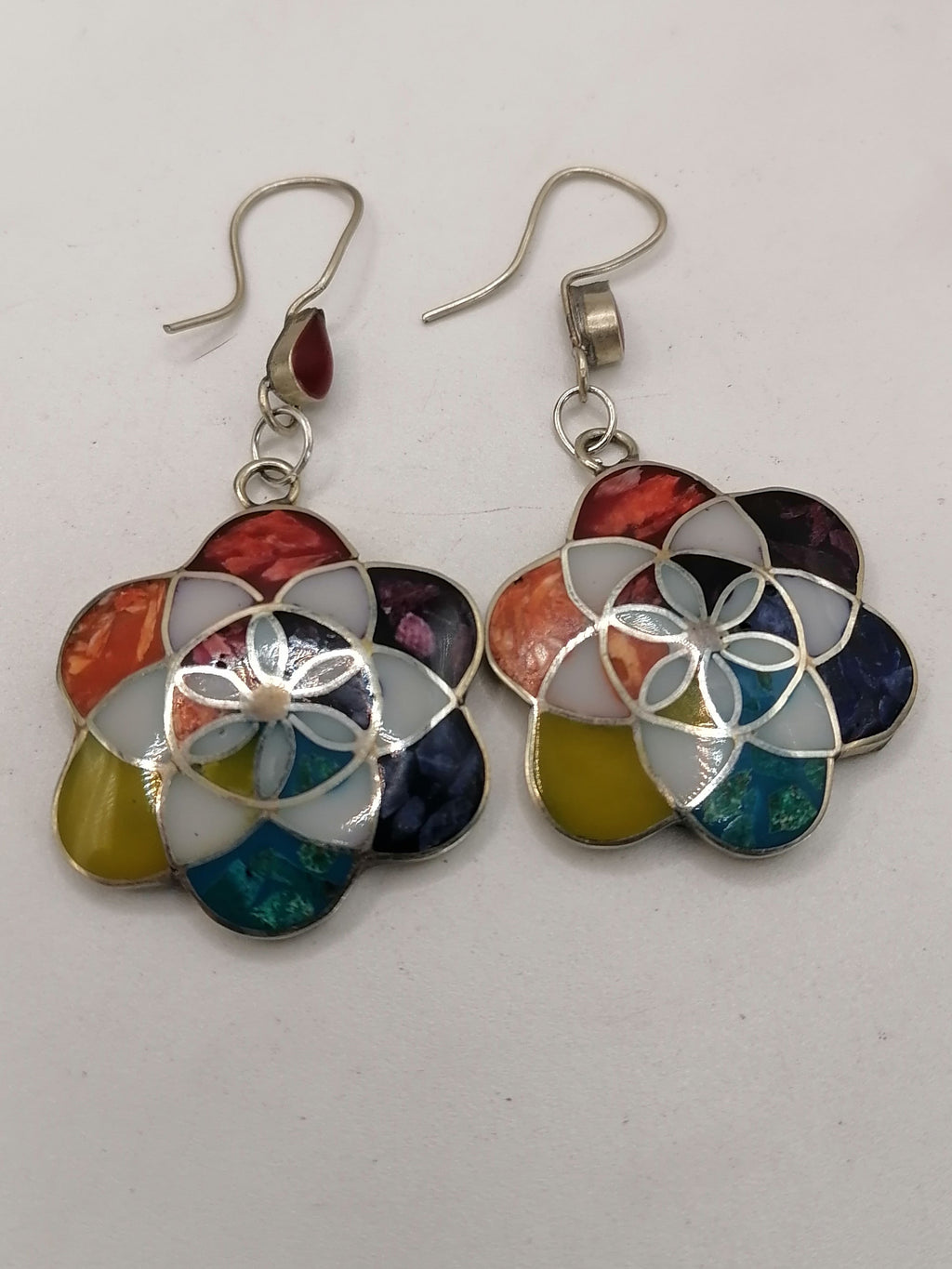 Women's Earrings Alpaca Natural Stone Pachamama Inca Flower