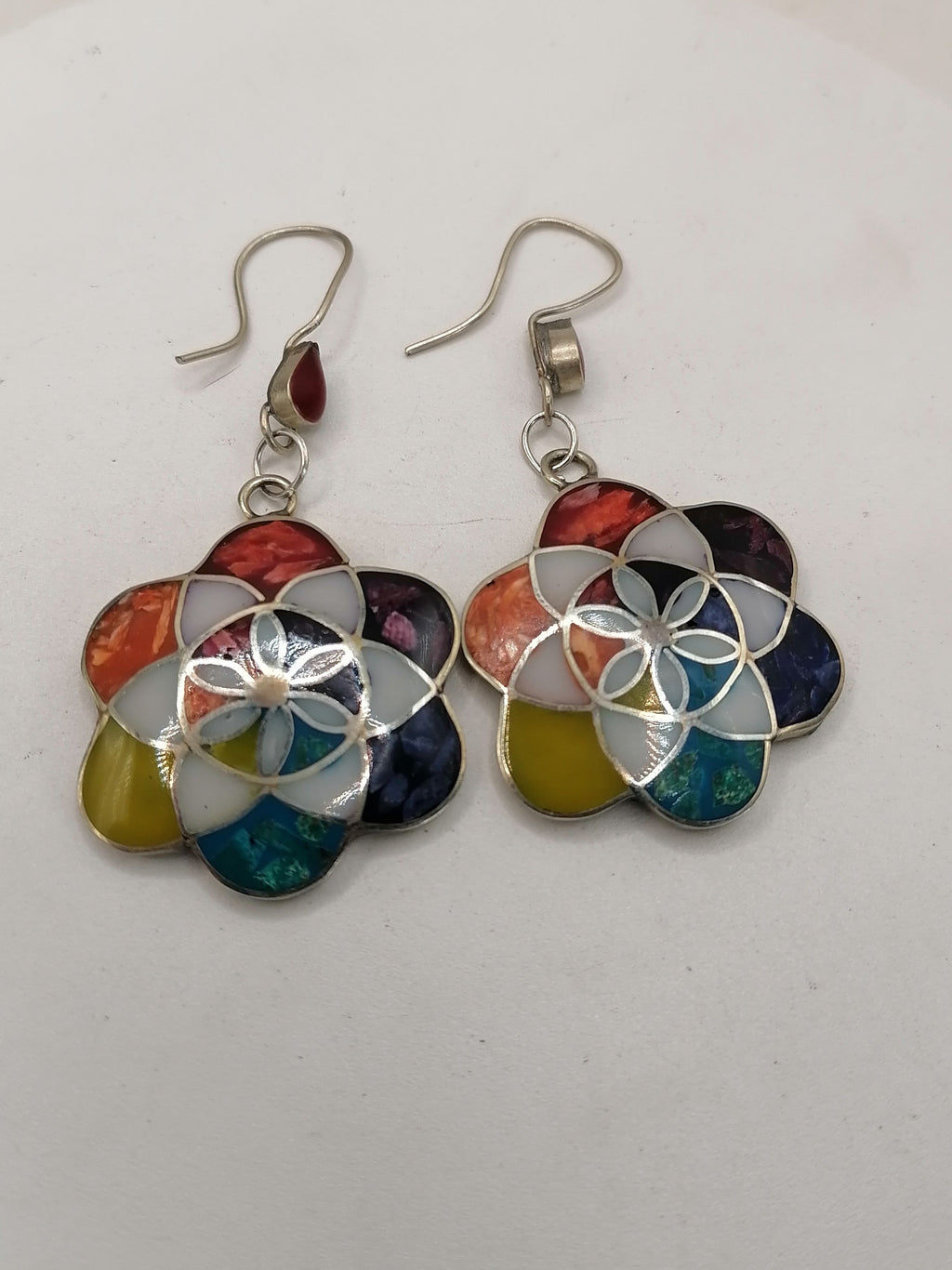 Women's Earrings Alpaca Natural Stone Pachamama Inca Flower