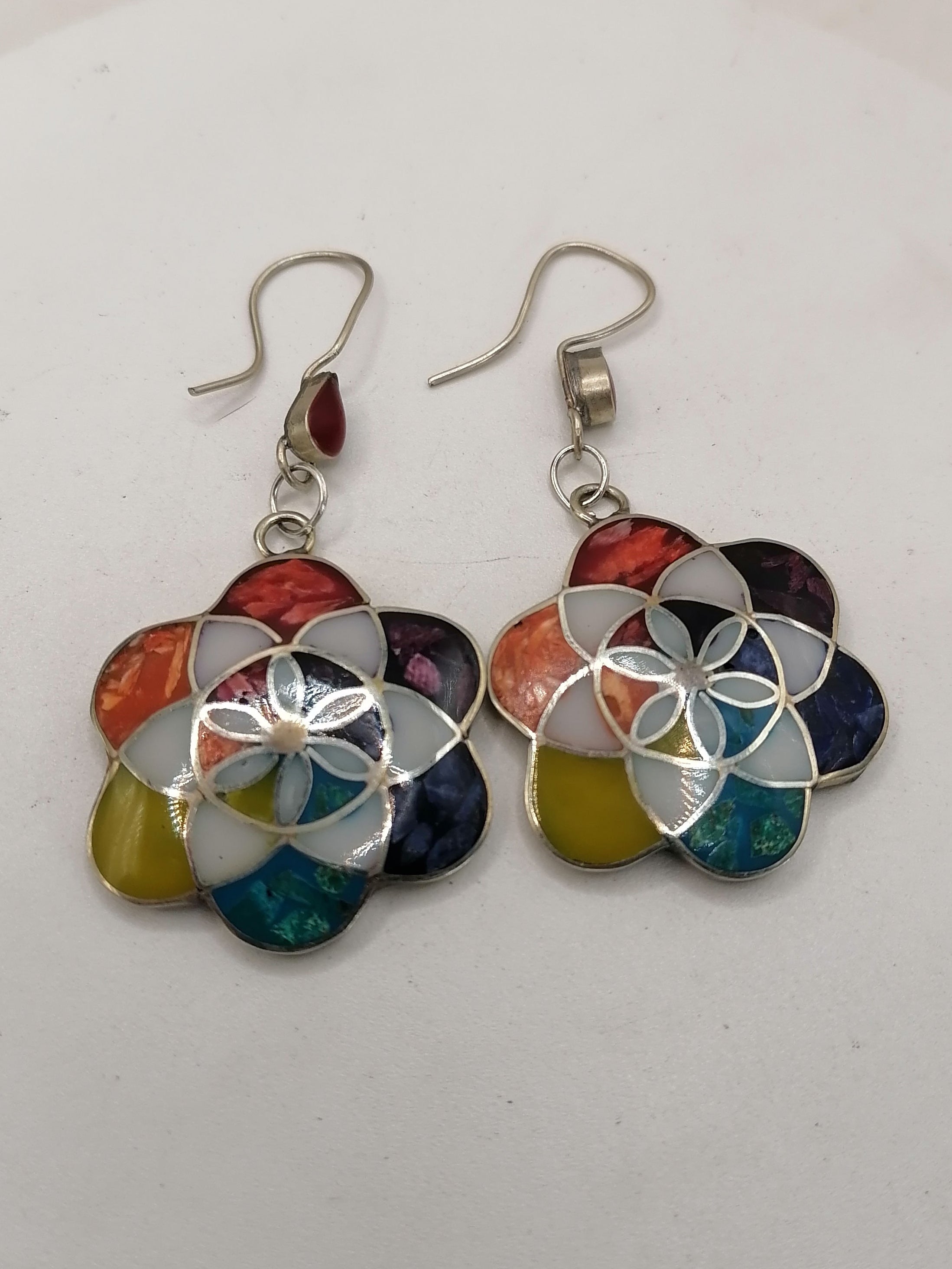 Women's Earrings Alpaca Natural Stone Pachamama Inca Flower