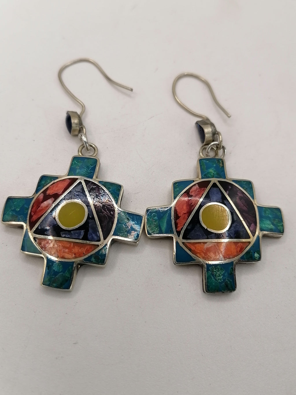 Women's Earrings Alpaca Natural Stone Chakana Inca Spiritual Connection