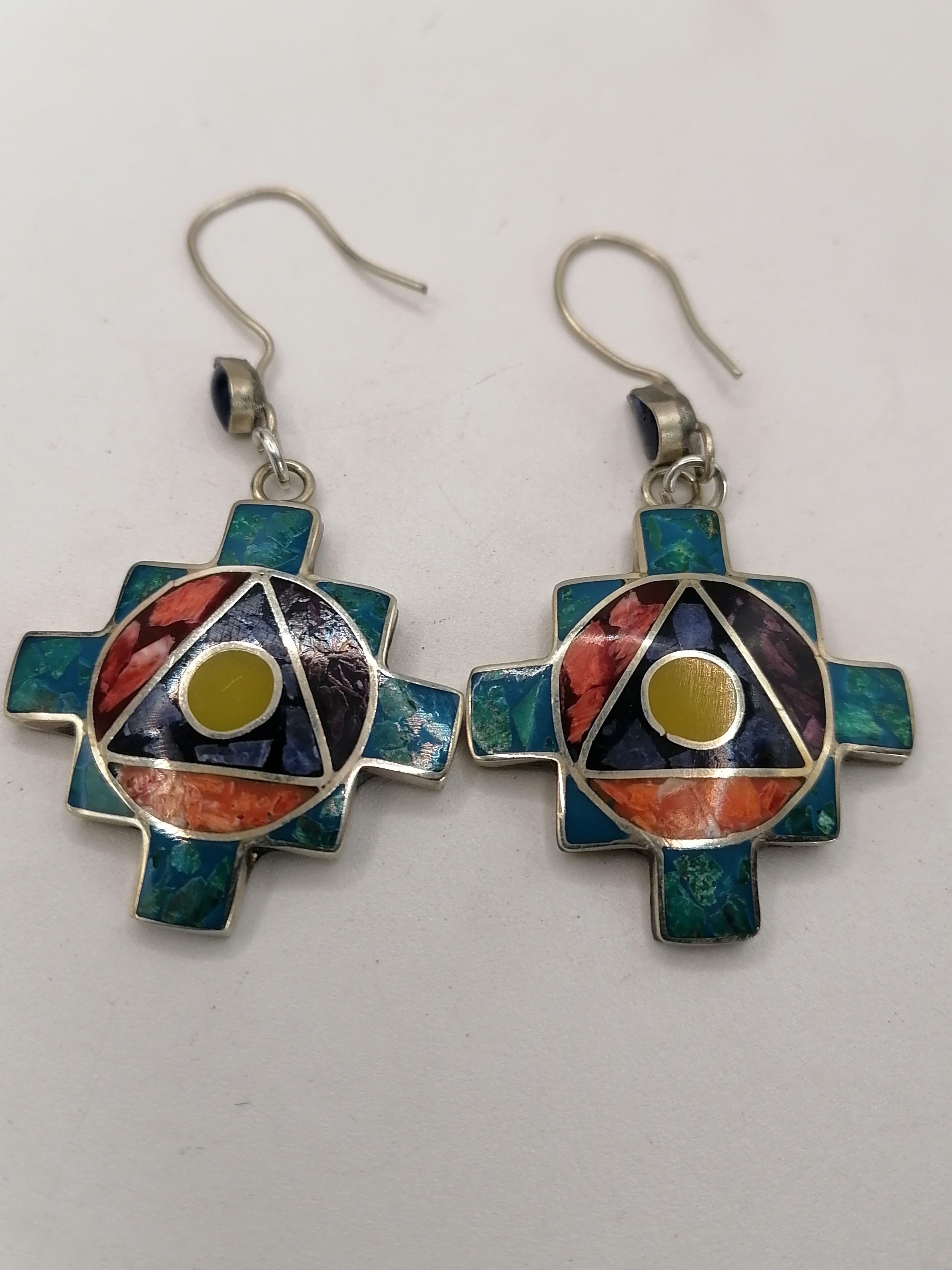 Women's Earrings Alpaca Natural Stone Chakana Inca Spiritual Connection