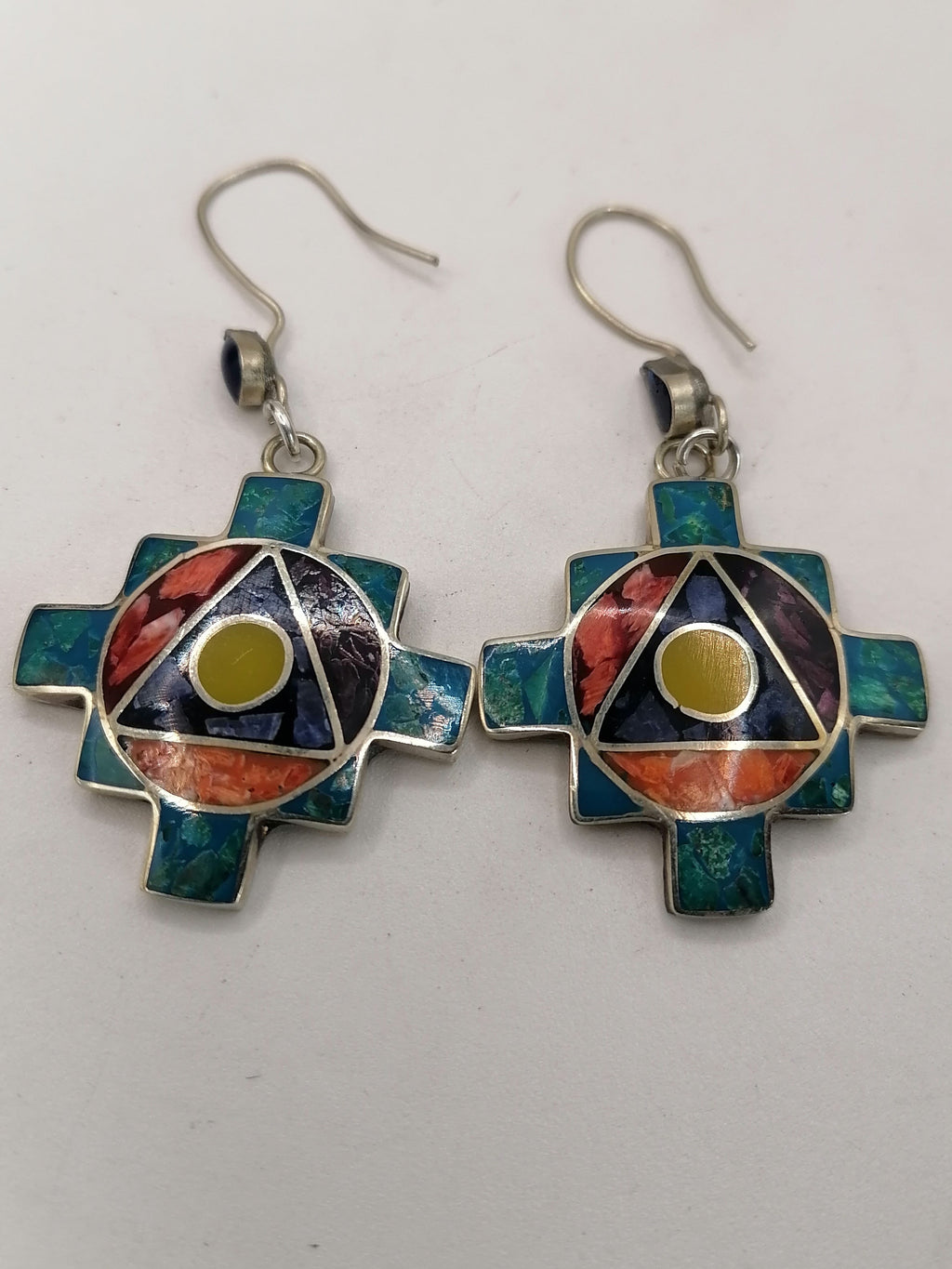 Women's Earrings Alpaca Natural Stone Chakana Inca Spiritual Connection
