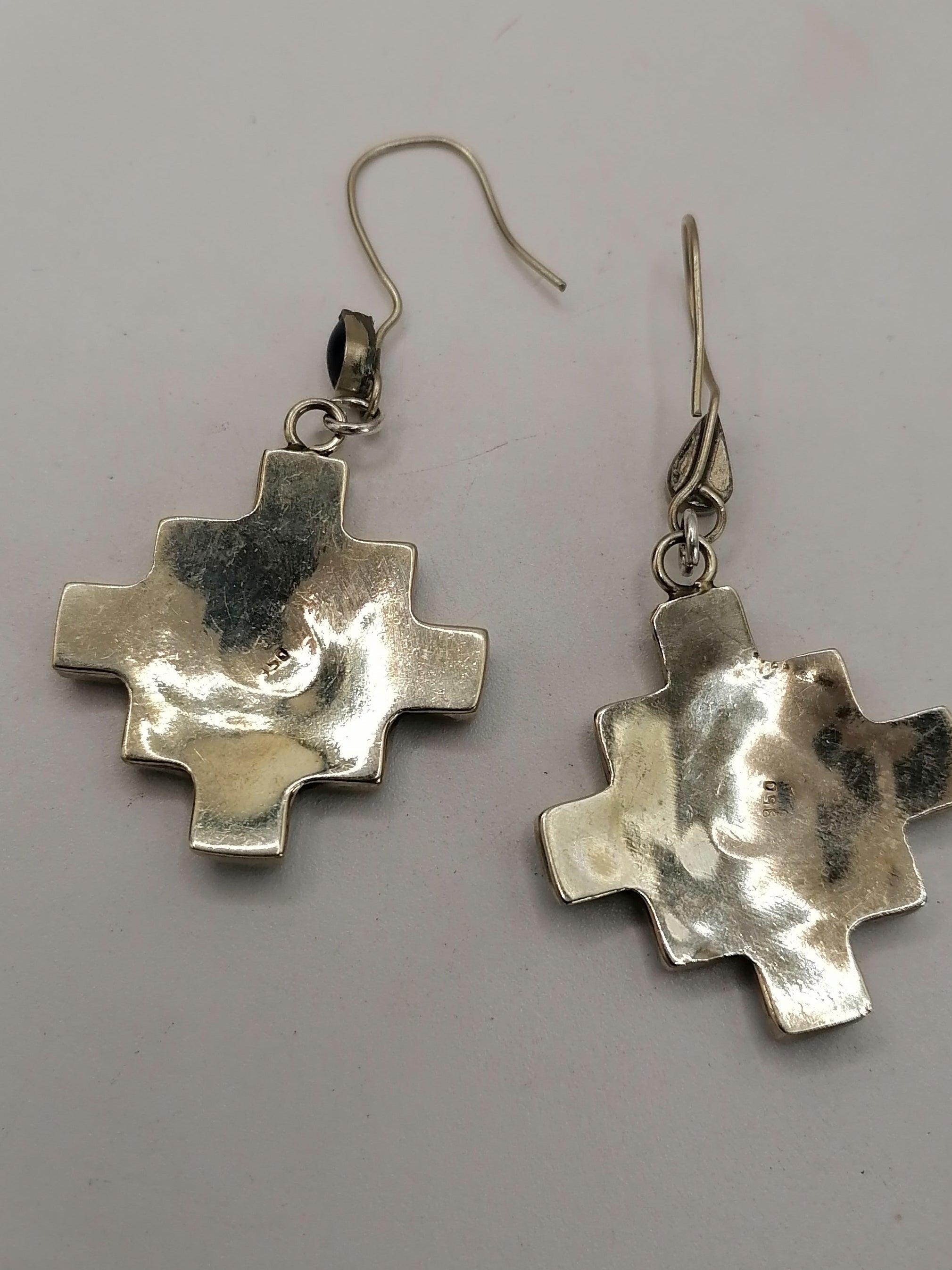 Women's Earrings Alpaca Natural Stone Chakana Inca Spiritual Connection