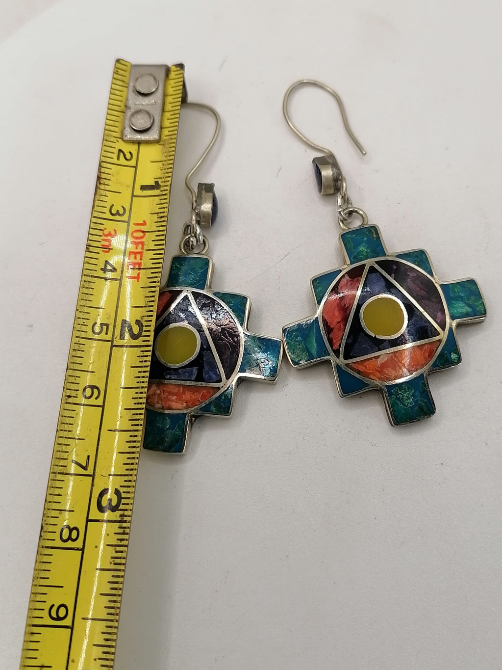 Women's Earrings Alpaca Natural Stone Chakana Inca Spiritual Connection