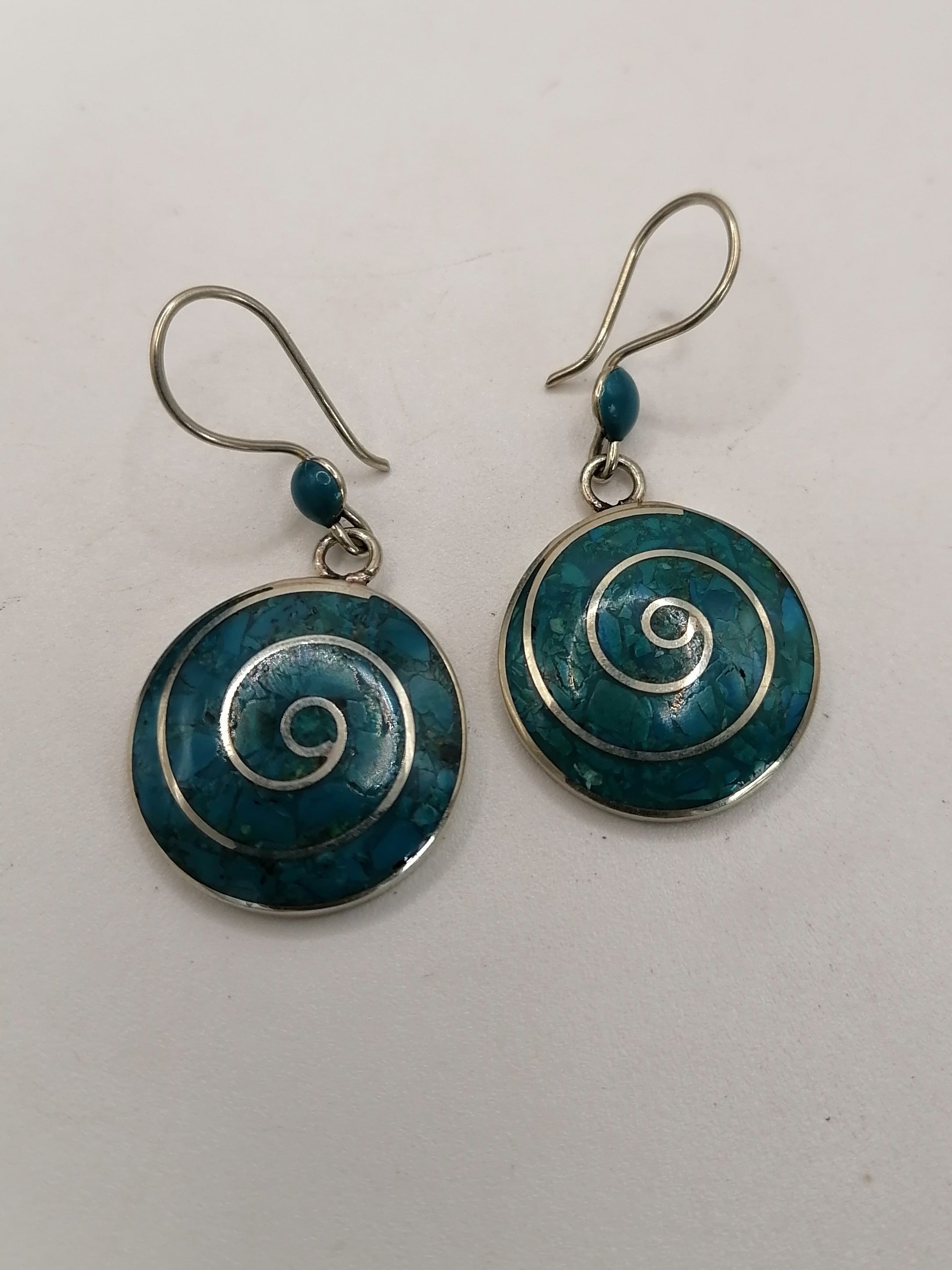 Handmade Alpaca Earrings for Women with Turquoise Stone, Spiritual Amulet