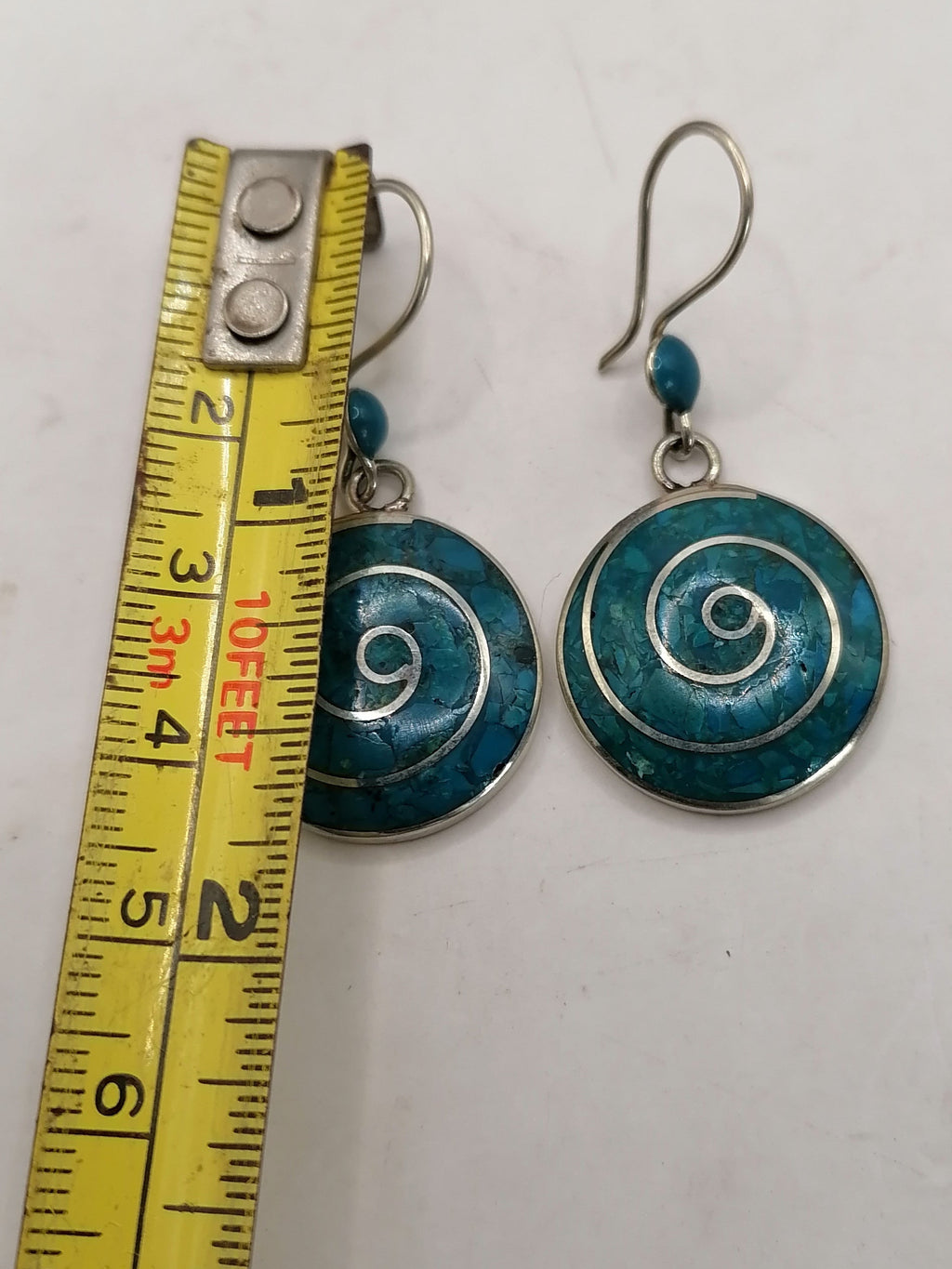 Handmade Alpaca Earrings for Women with Turquoise Stone, Spiritual Amulet