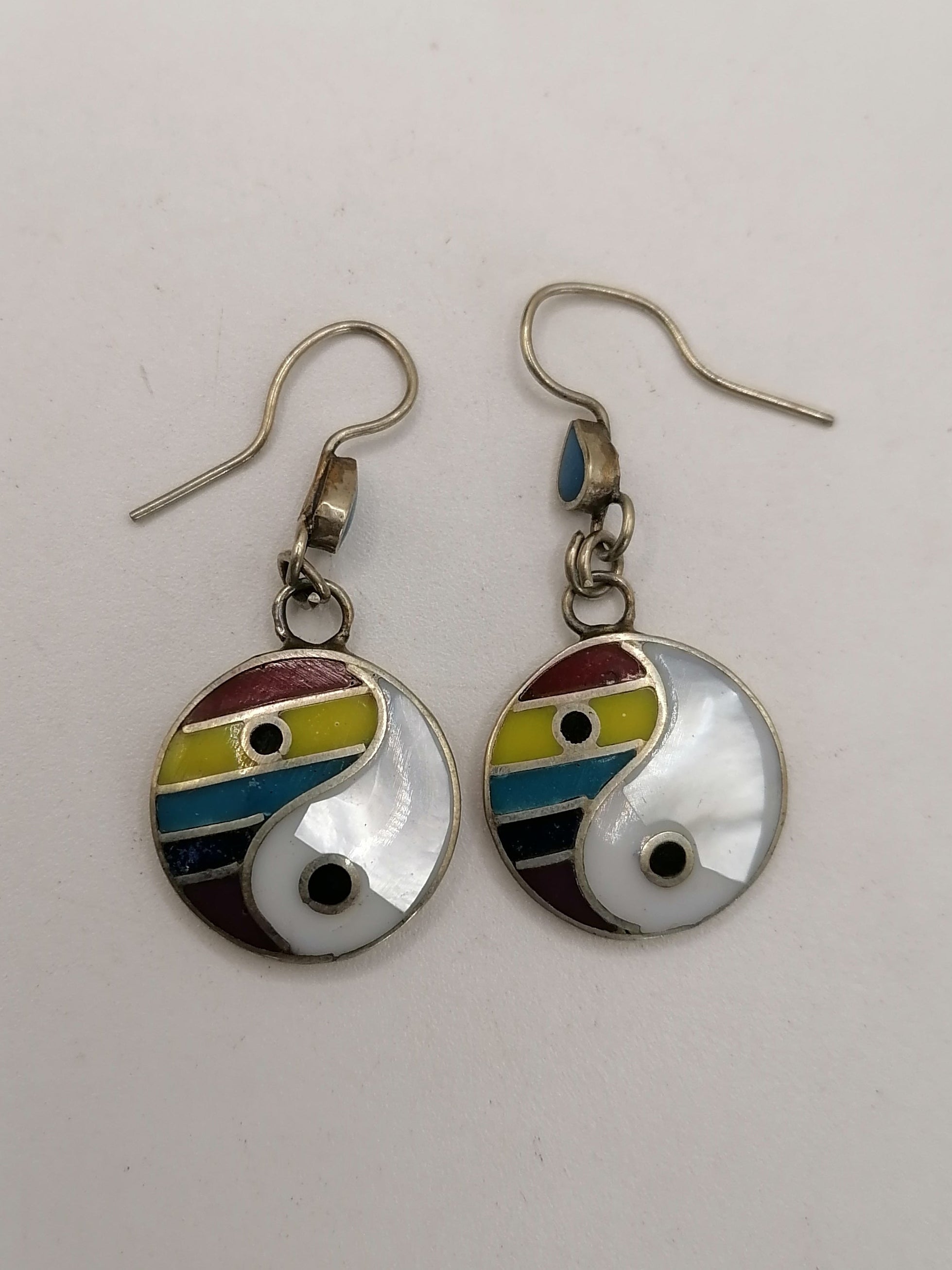 Alpaca Earrings for Women with Natural Stone Inlay, Handmade