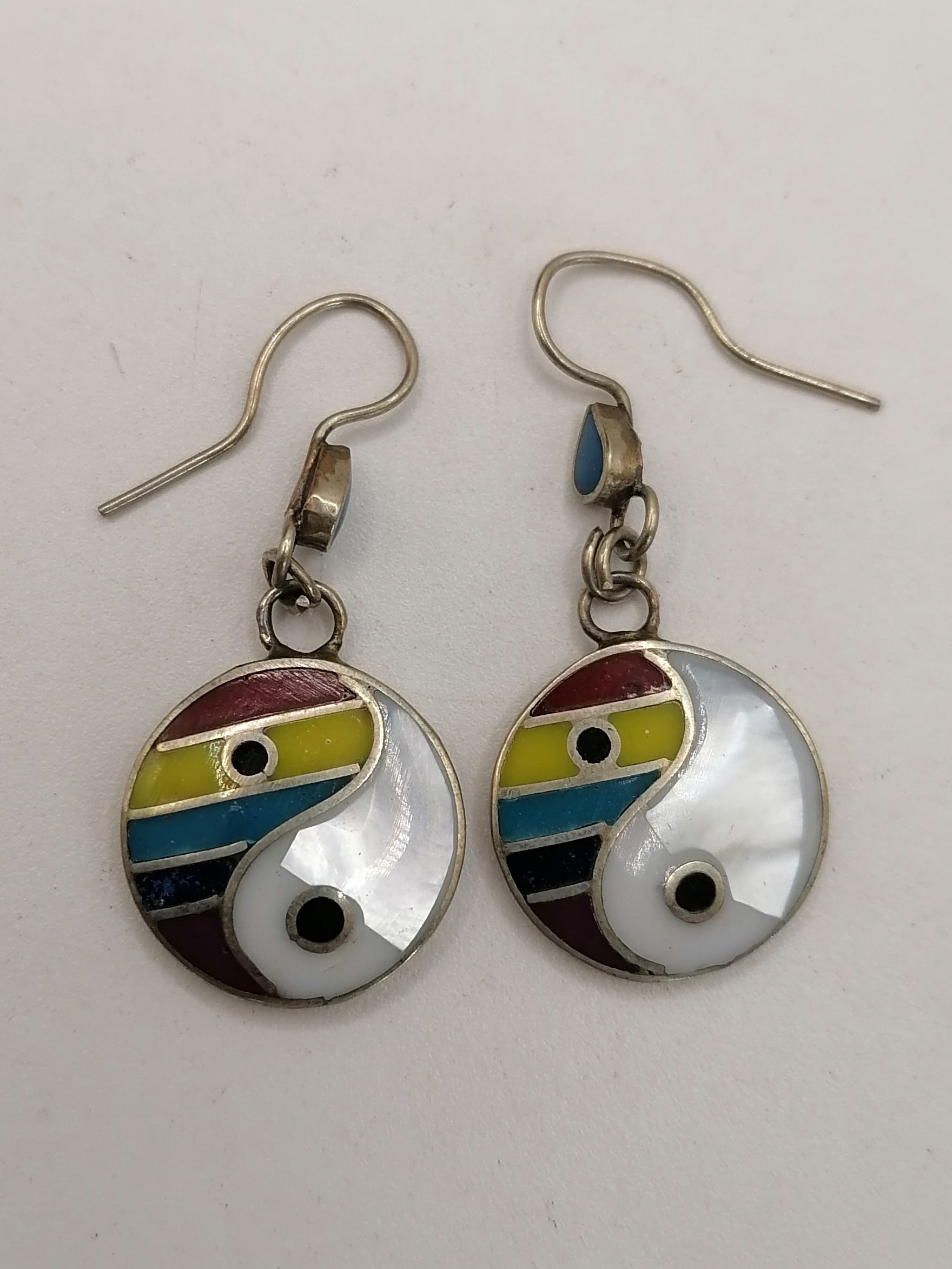 Alpaca Earrings for Women with Natural Stone Inlay, Handmade