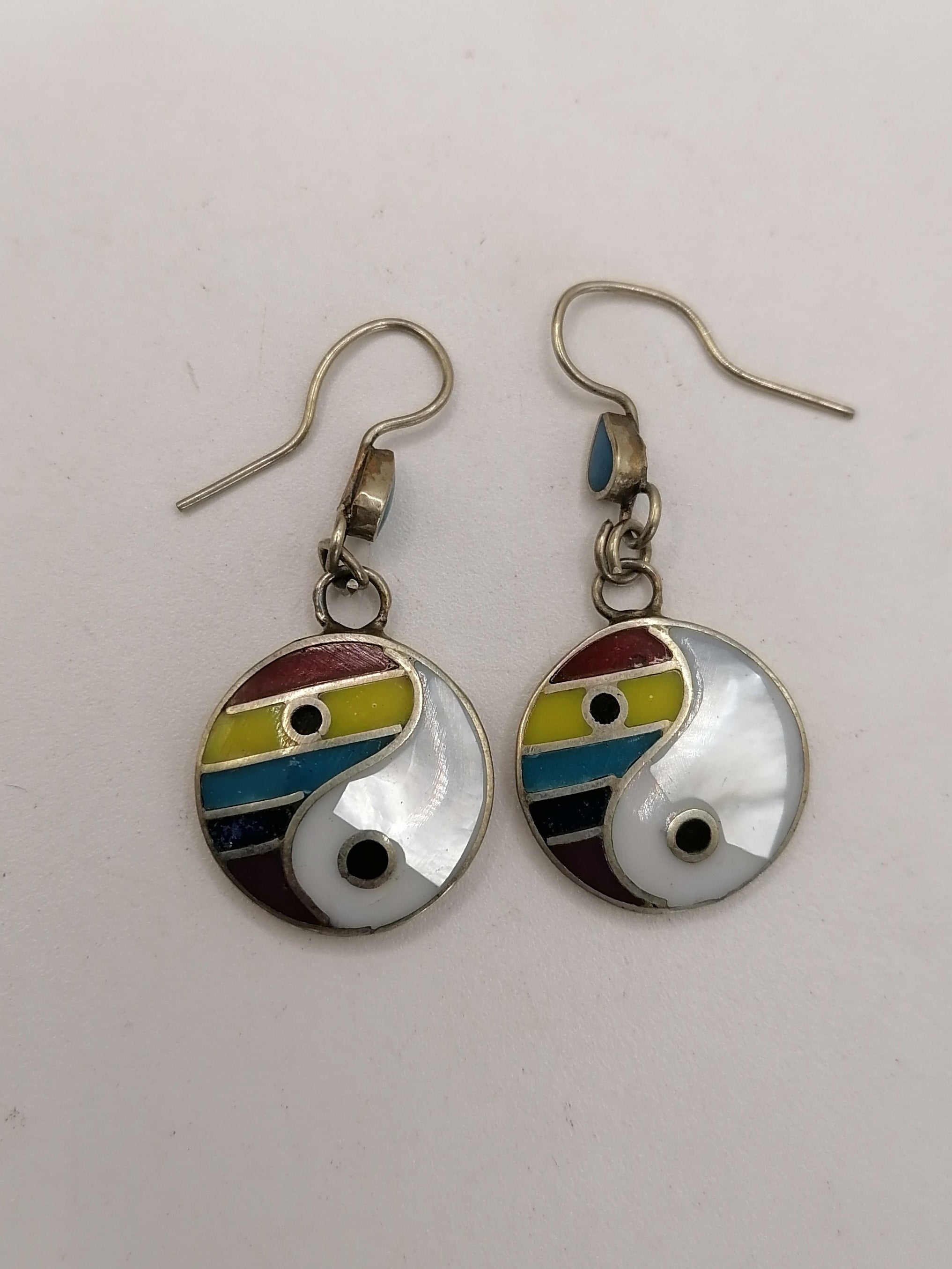 Alpaca Earrings for Women with Natural Stone Inlay, Handmade
