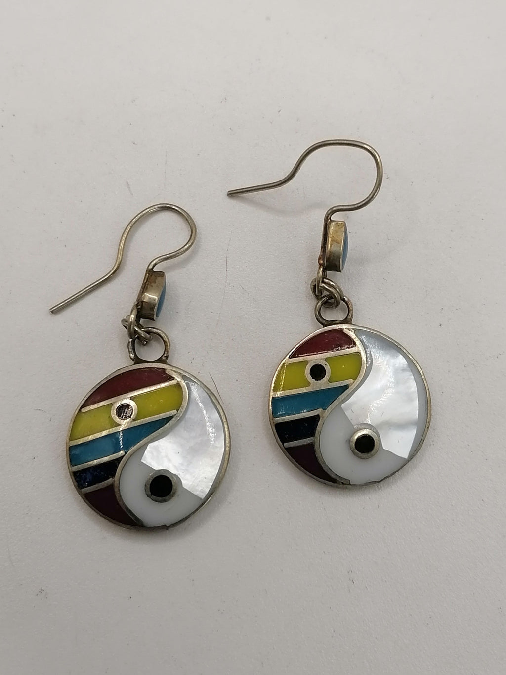 Alpaca Earrings for Women with Natural Stone Inlay, Handmade