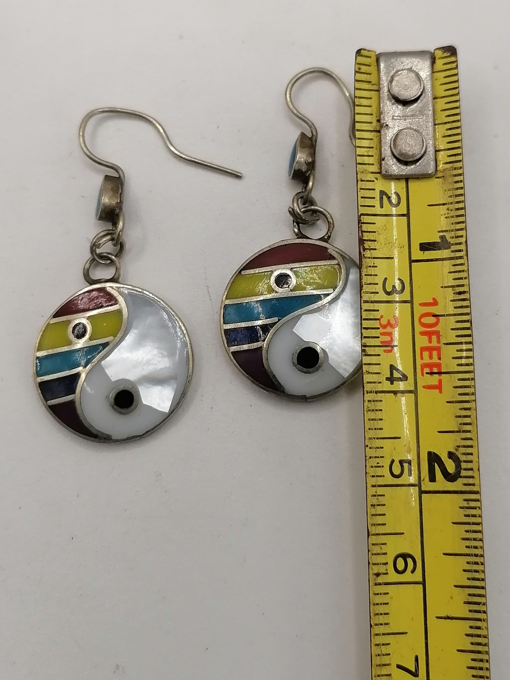 Alpaca Earrings for Women with Natural Stone Inlay, Handmade