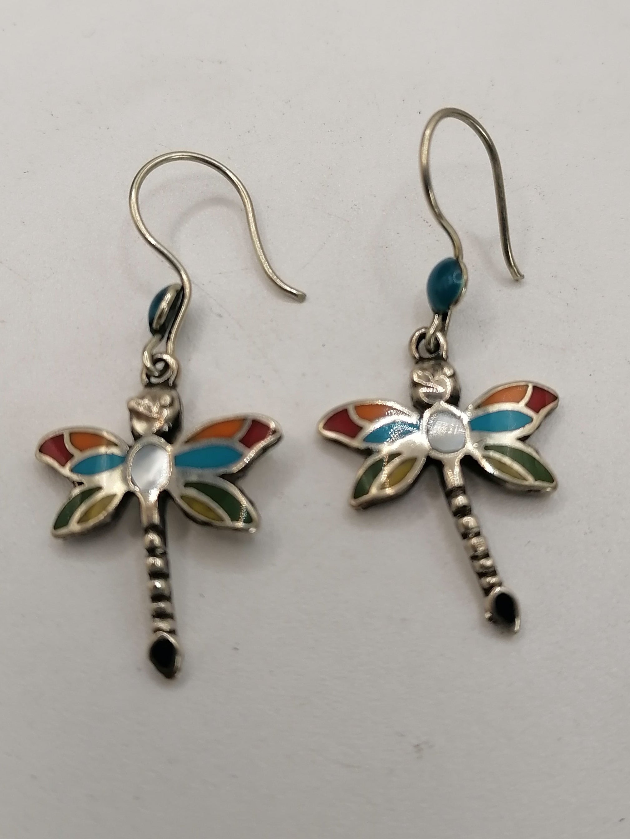 Women's Earrings Alpaca Natural Stone Inlaid Dragonfly Design