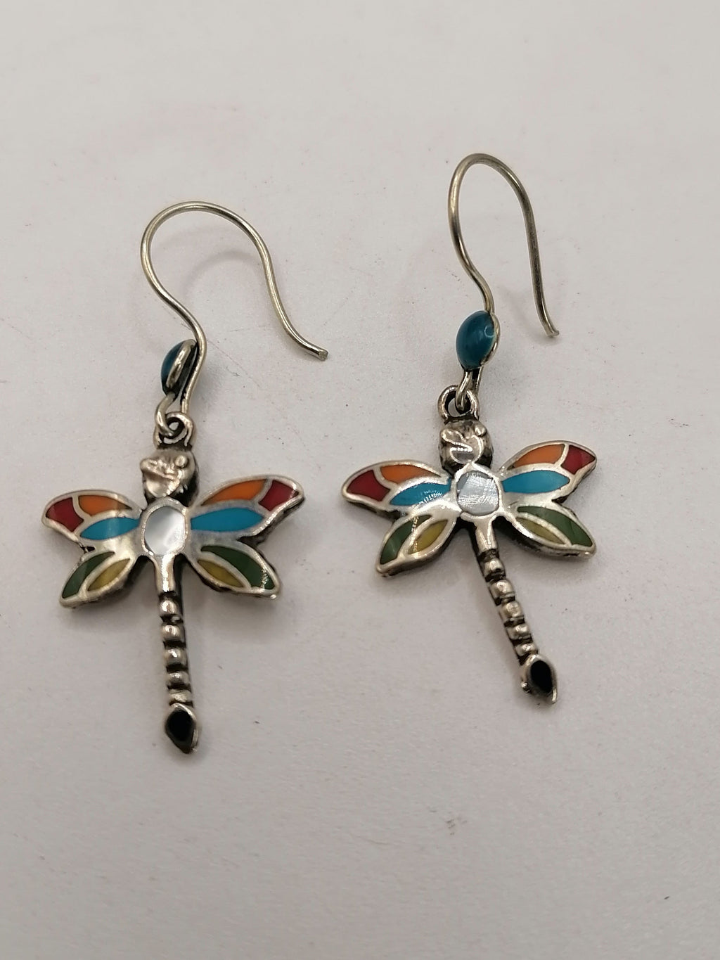 Women's Earrings Alpaca Natural Stone Inlaid Dragonfly Design