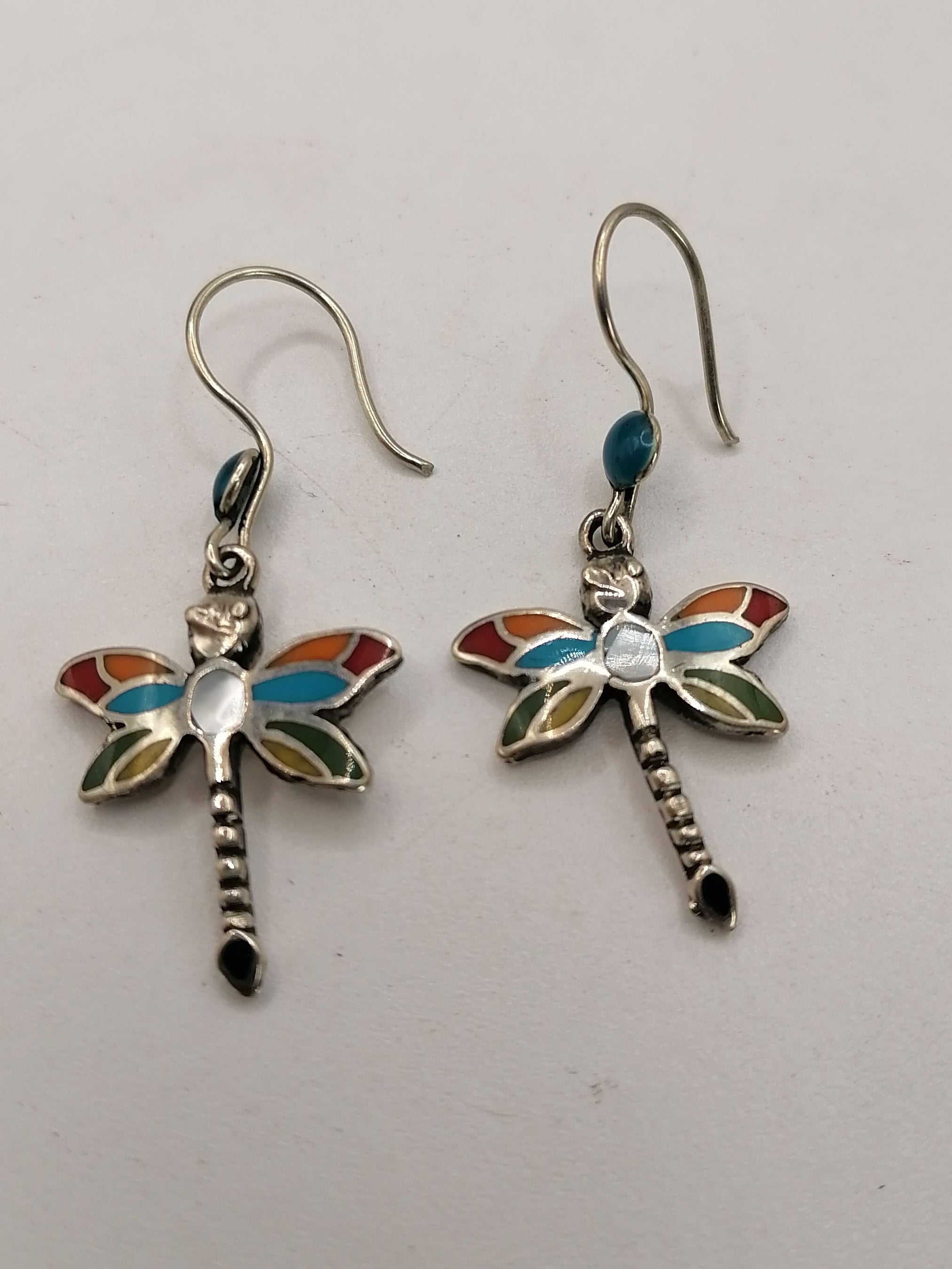 Women's Earrings Alpaca Natural Stone Inlaid Dragonfly Design