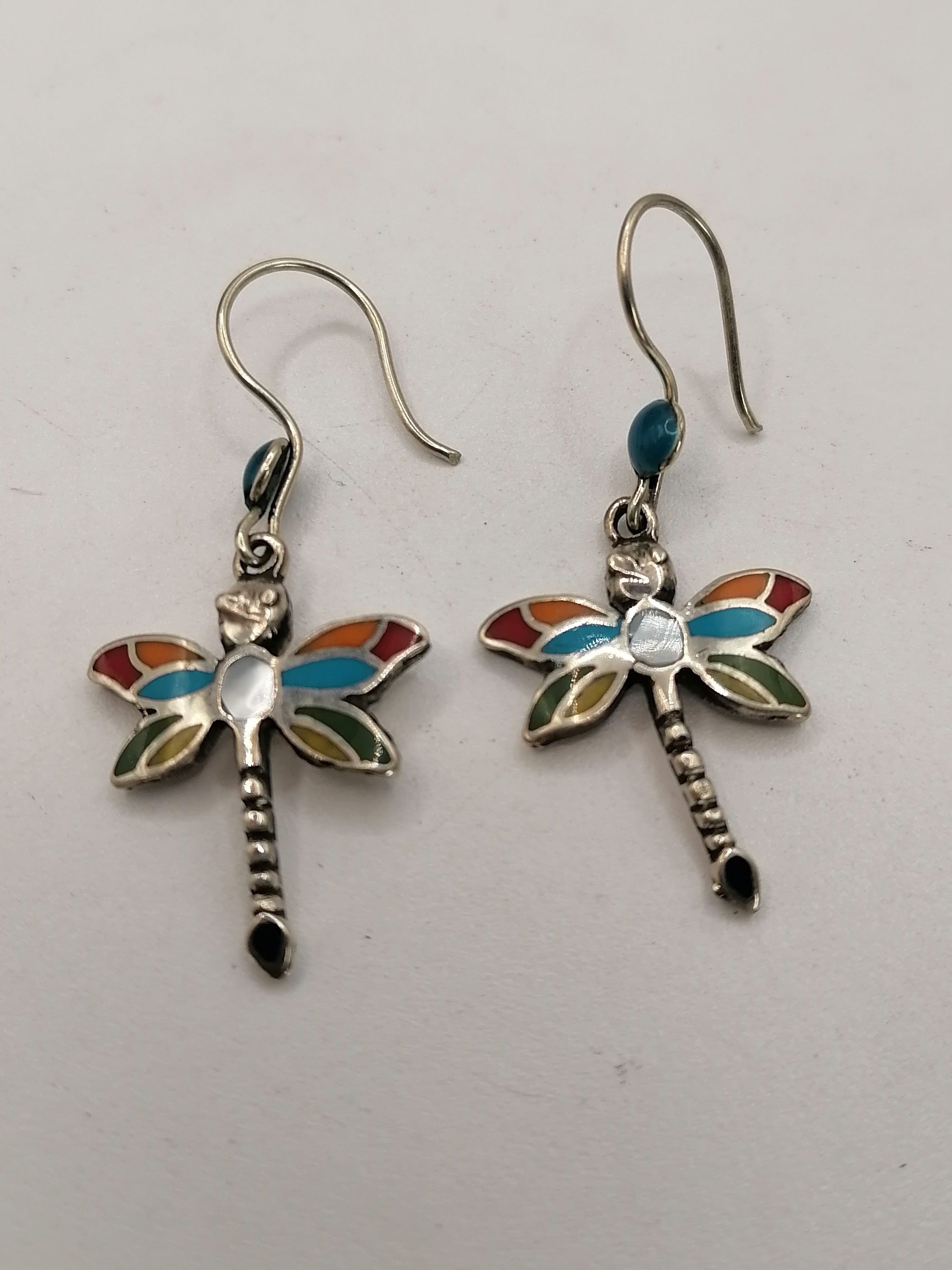 Women's Earrings Alpaca Natural Stone Inlaid Dragonfly Design