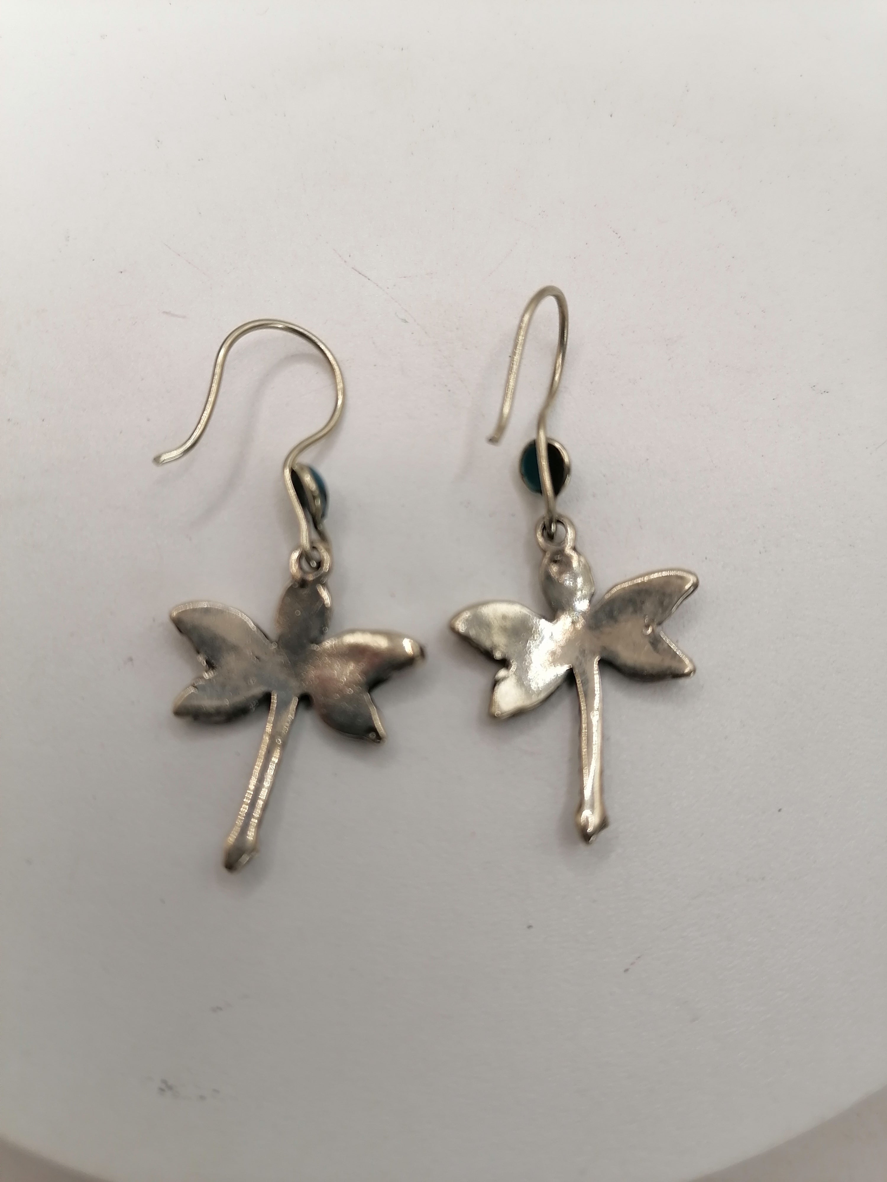 Women's Earrings Alpaca Natural Stone Inlaid Dragonfly Design
