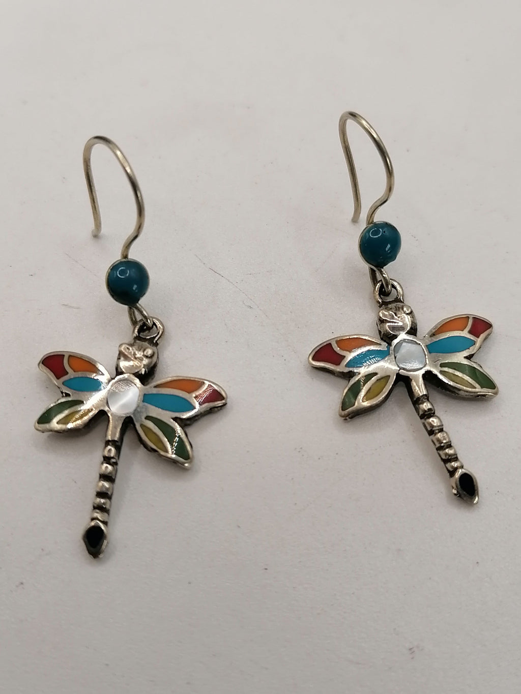 Women's Earrings Alpaca Natural Stone Inlaid Dragonfly Design