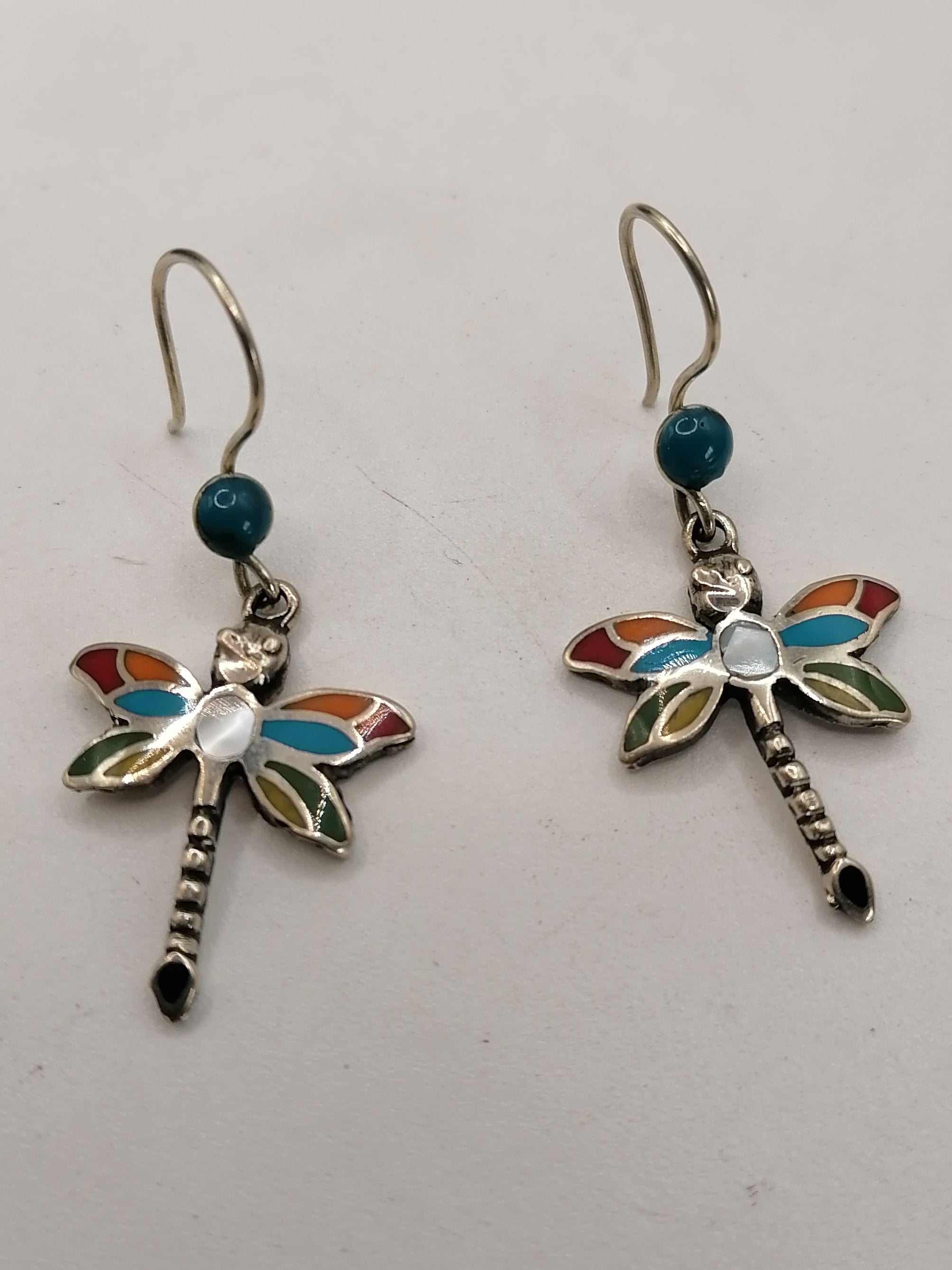 Women's Earrings Alpaca Natural Stone Inlaid Dragonfly Design