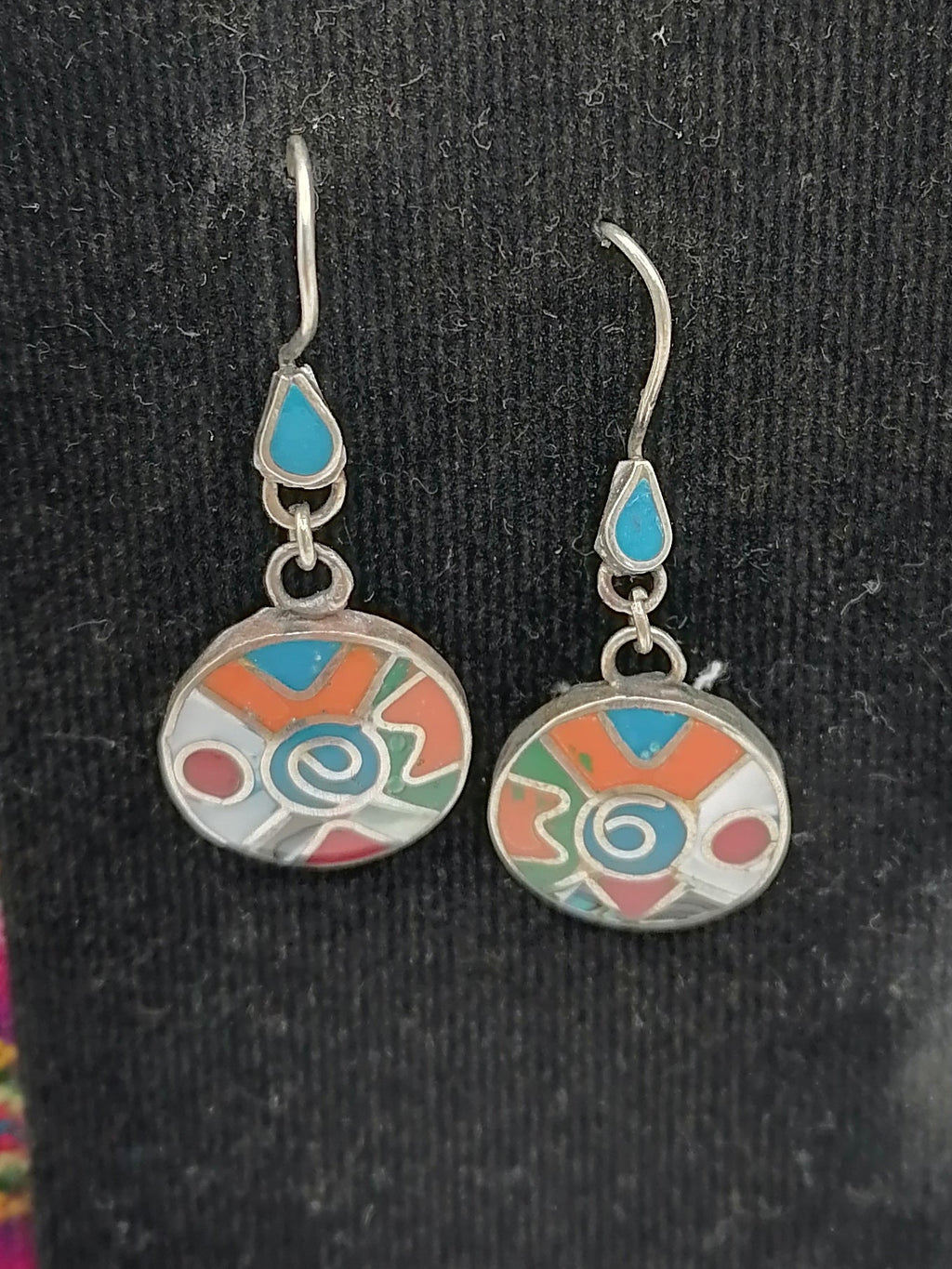 Handmade Alpaca Earrings with Inlaid Natural Stone