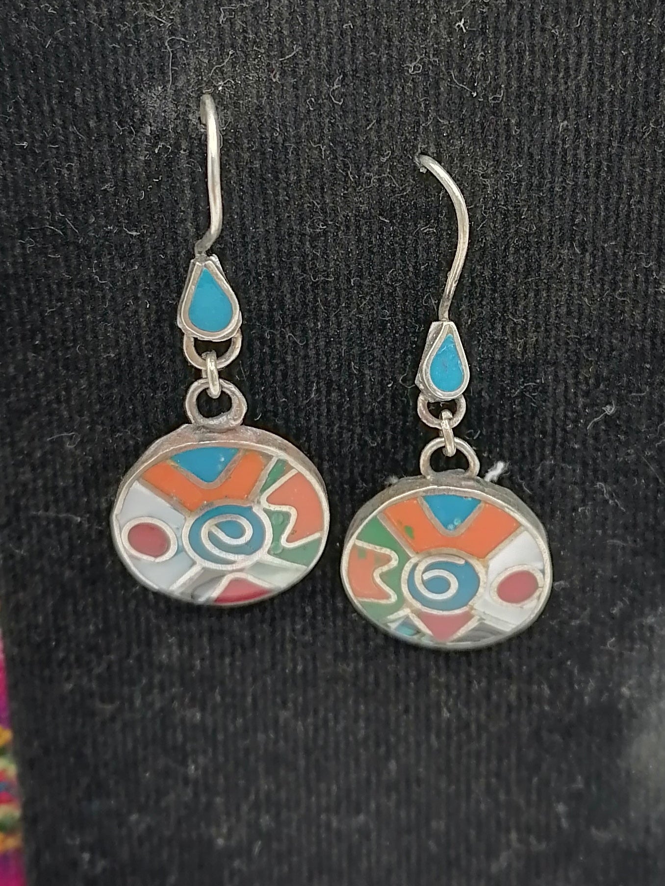 Handmade Alpaca Earrings with Inlaid Natural Stone