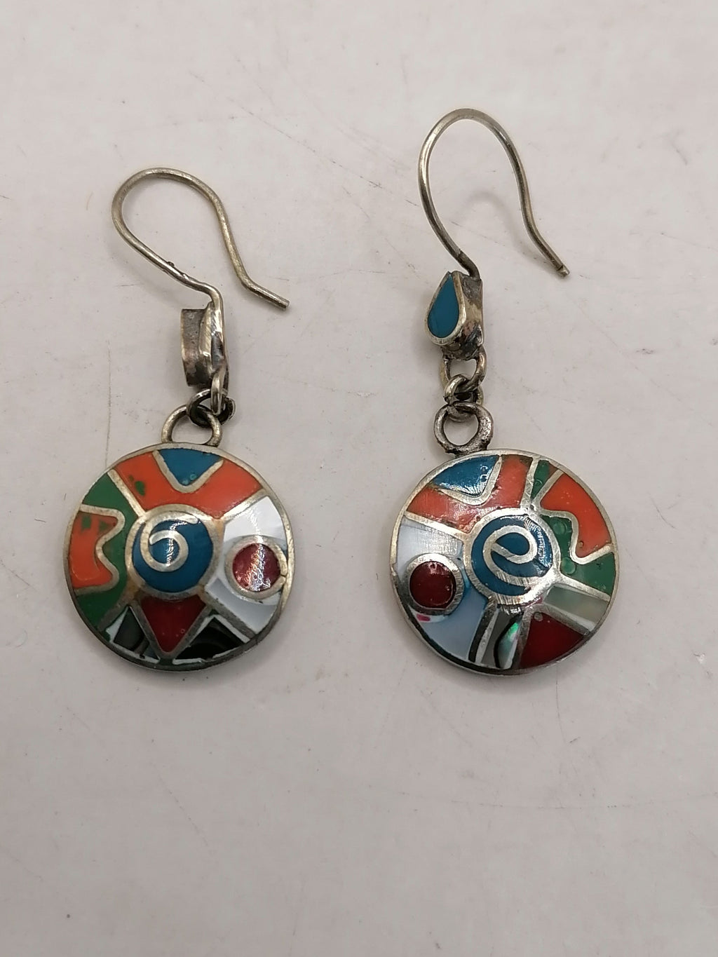 Handmade Alpaca Earrings with Inlaid Natural Stone