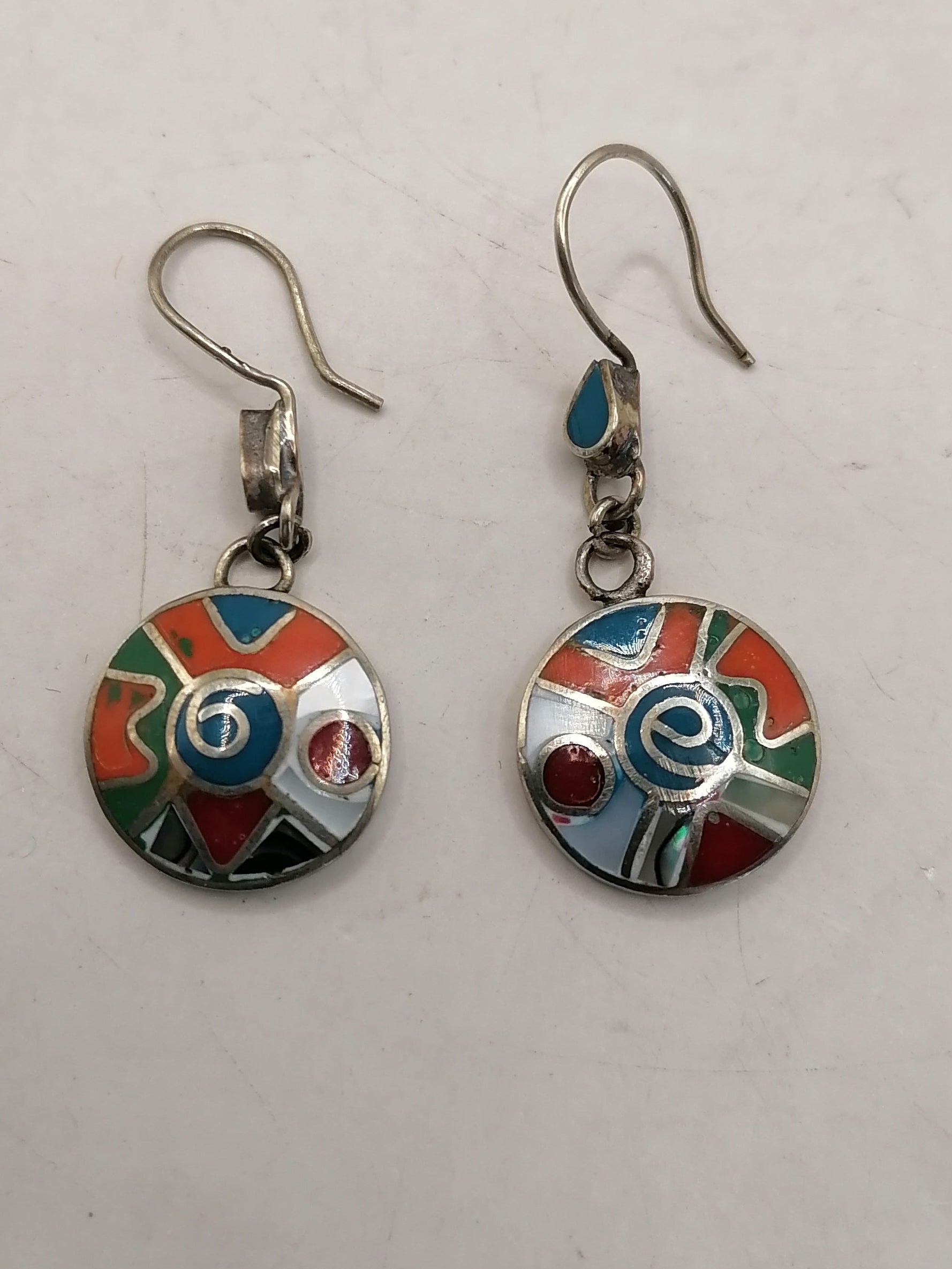 Handmade Alpaca Earrings with Inlaid Natural Stone