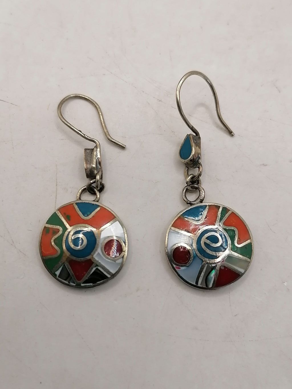 Handmade Alpaca Earrings with Inlaid Natural Stone