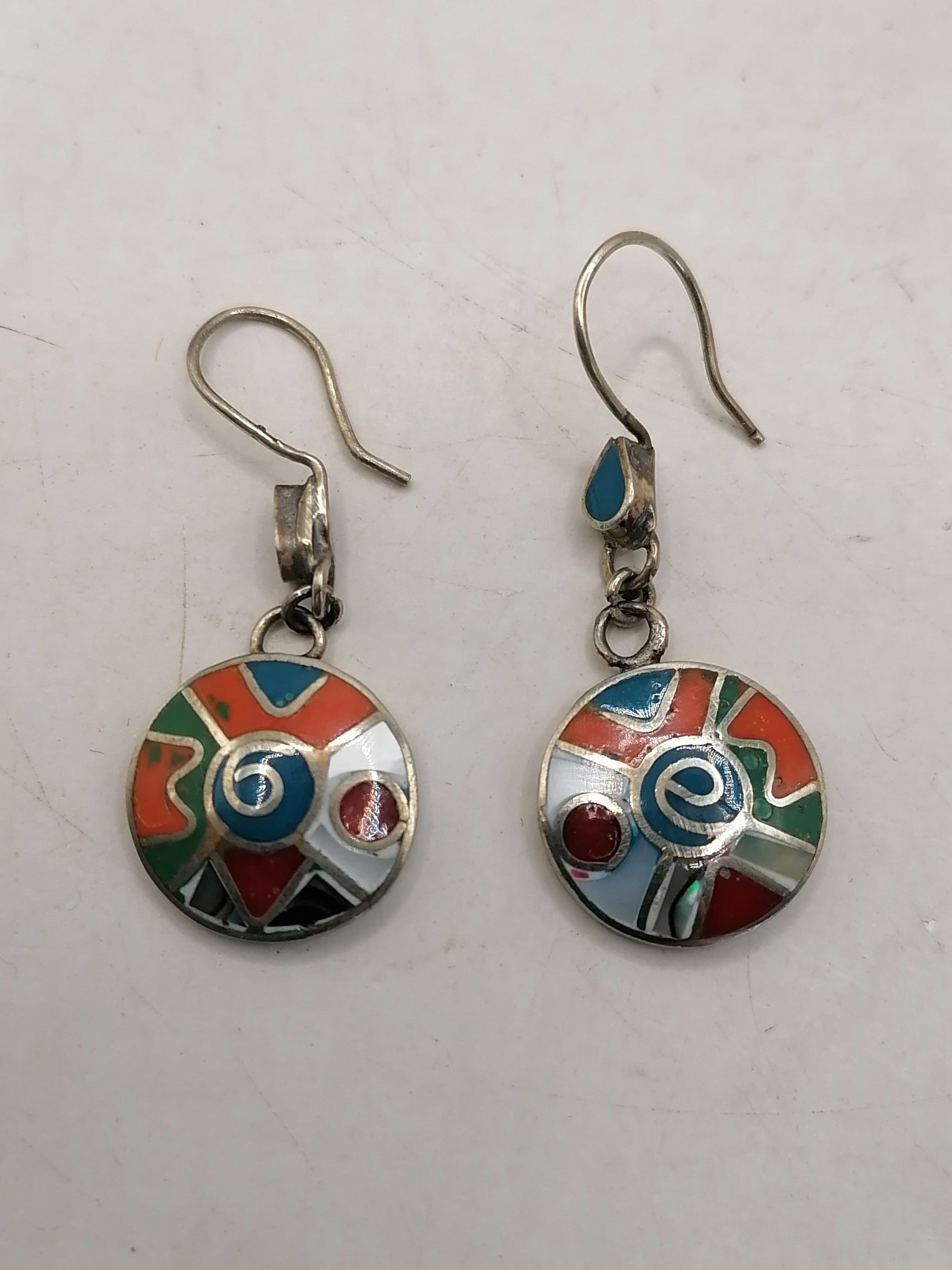 Handmade Alpaca Earrings with Inlaid Natural Stone