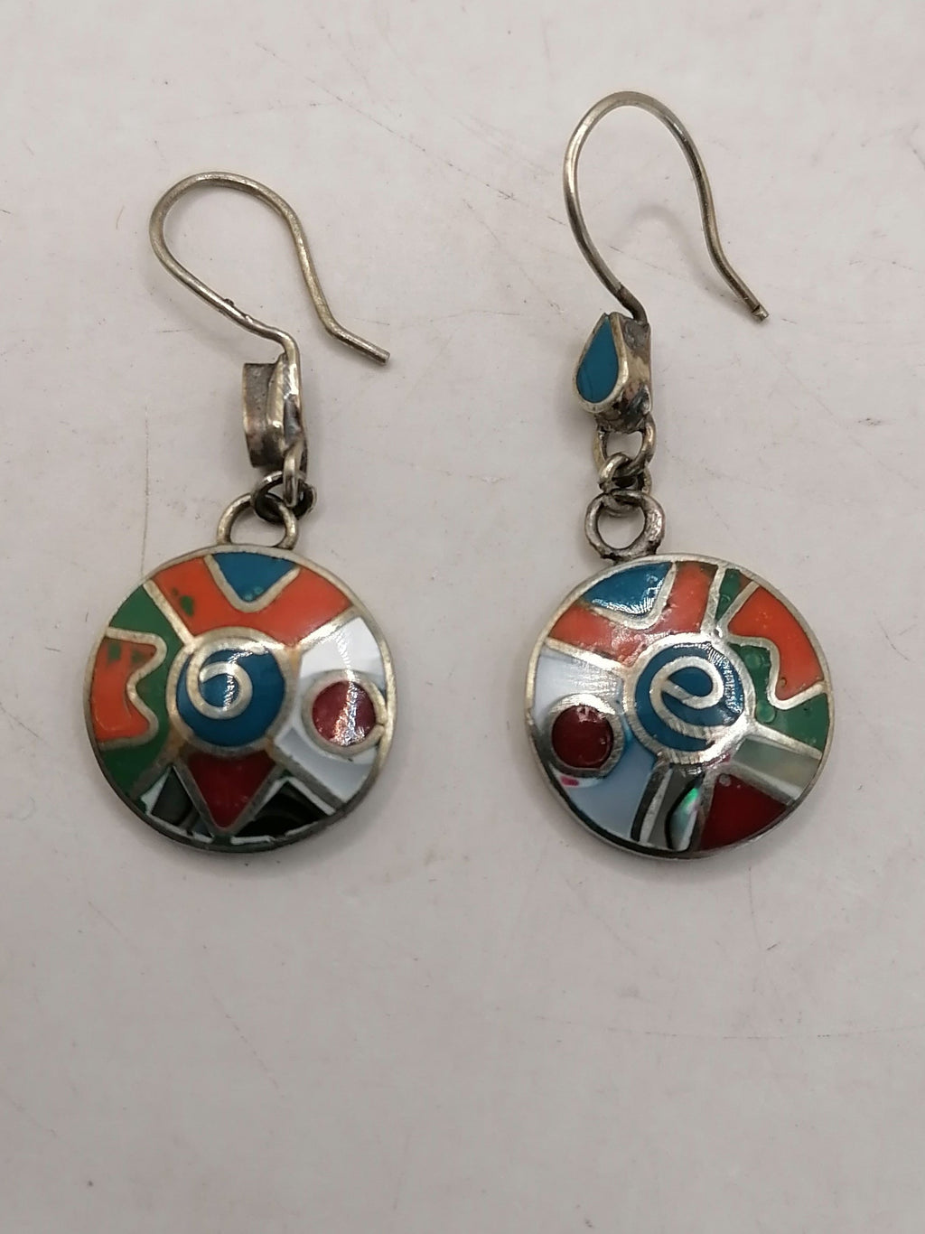 Handmade Alpaca Earrings with Inlaid Natural Stone