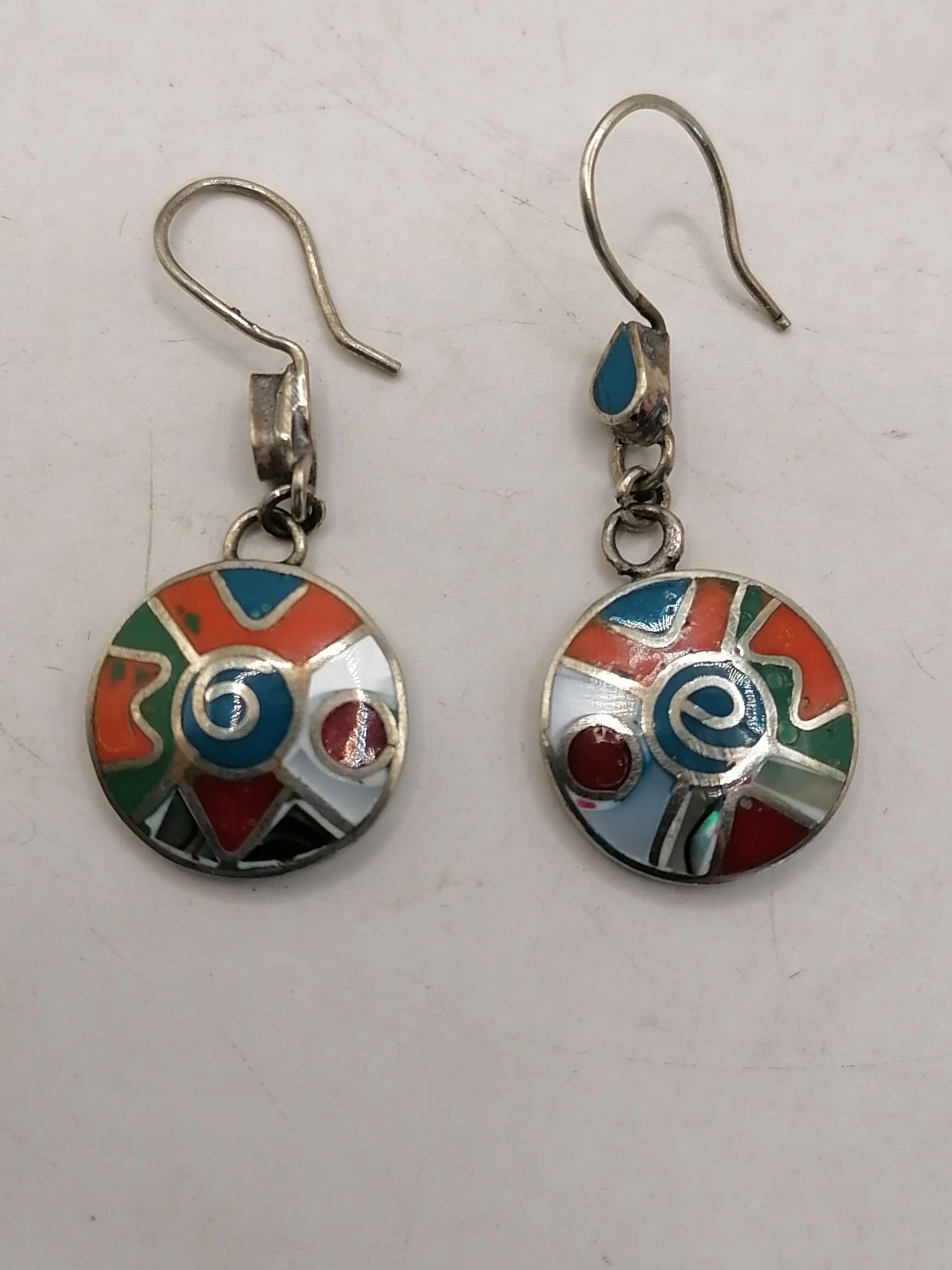 Handmade Alpaca Earrings with Inlaid Natural Stone