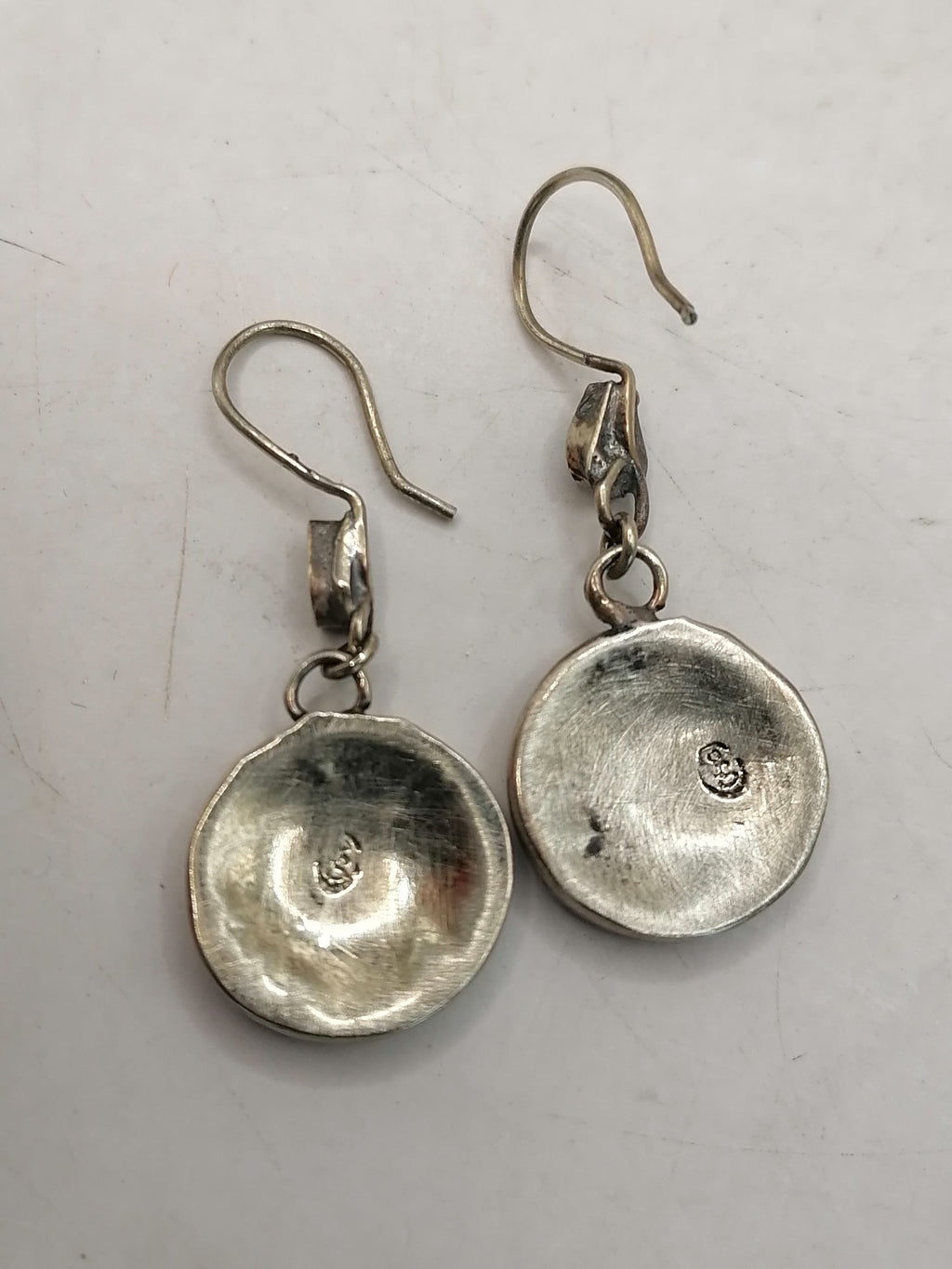 Handmade Alpaca Earrings with Inlaid Natural Stone