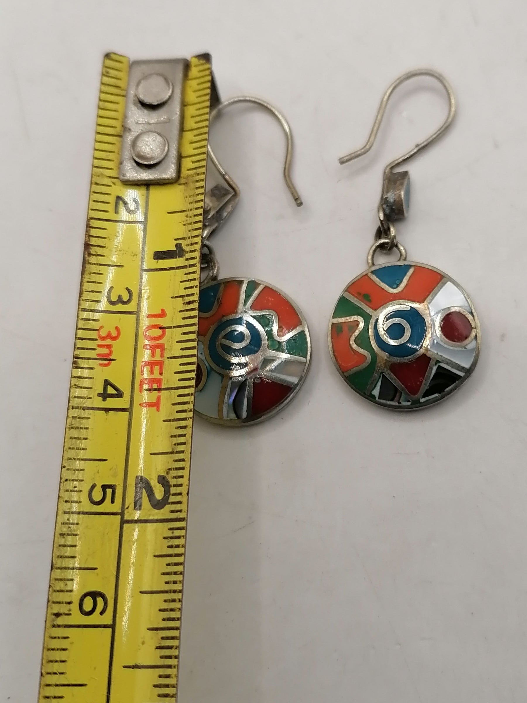 Handmade Alpaca Earrings with Inlaid Natural Stone